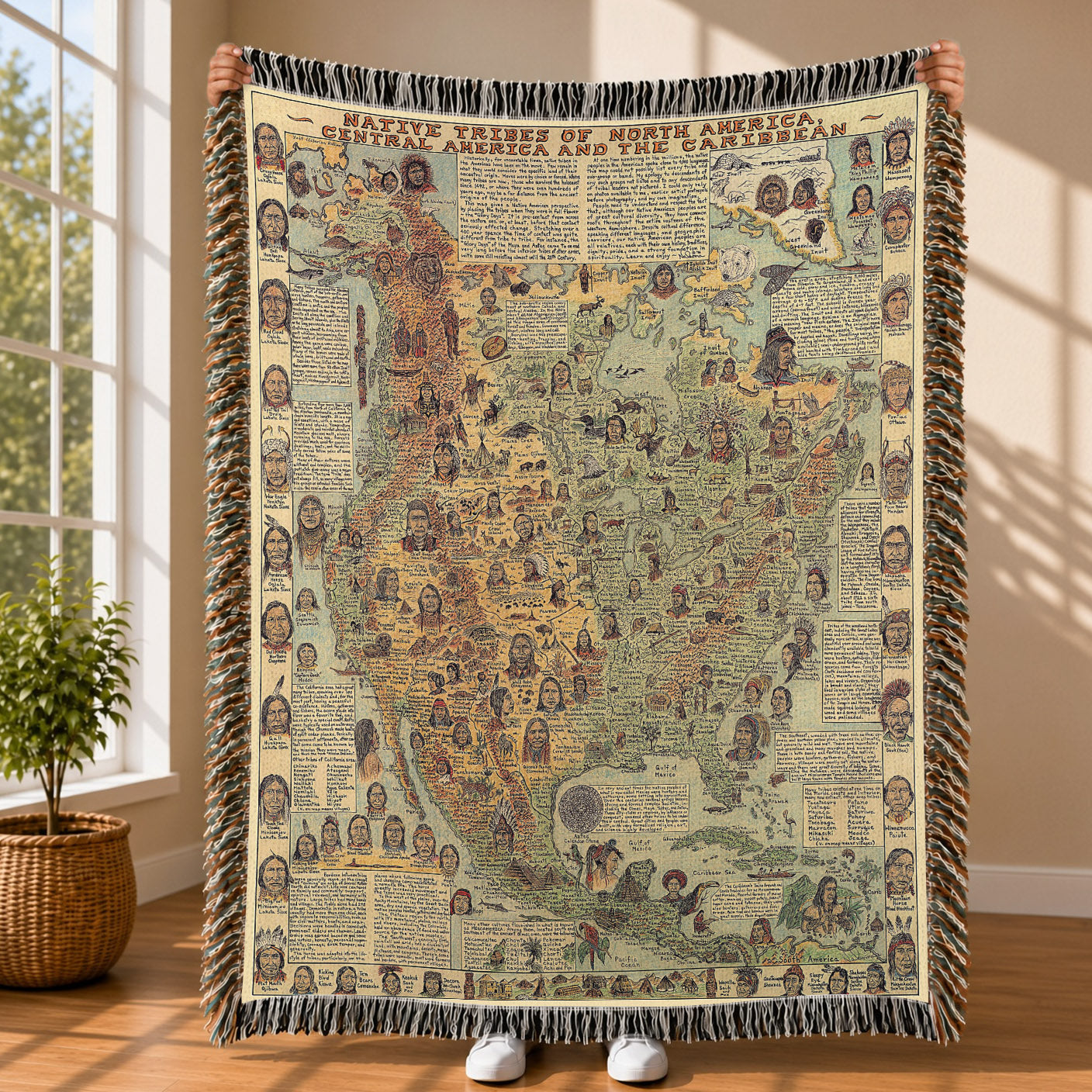 Native American Map Woven Throw Blanket - Tribal Heritage Blanket