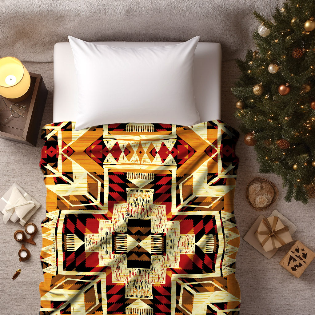 Native American Yellow Pattern Soft And Warm Premium Fleece Blanket