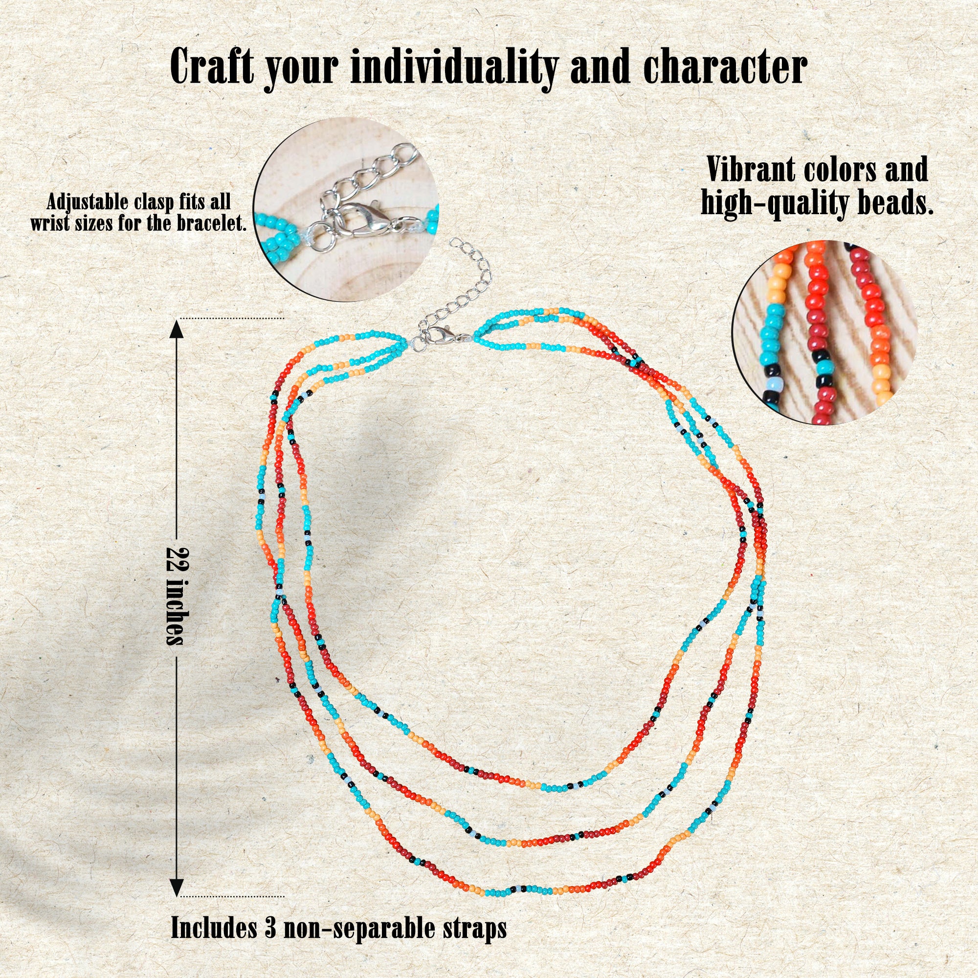 Sunset Glow Beaded Necklace – Multi-Strand with Red, Orange, and Turquoise Beads