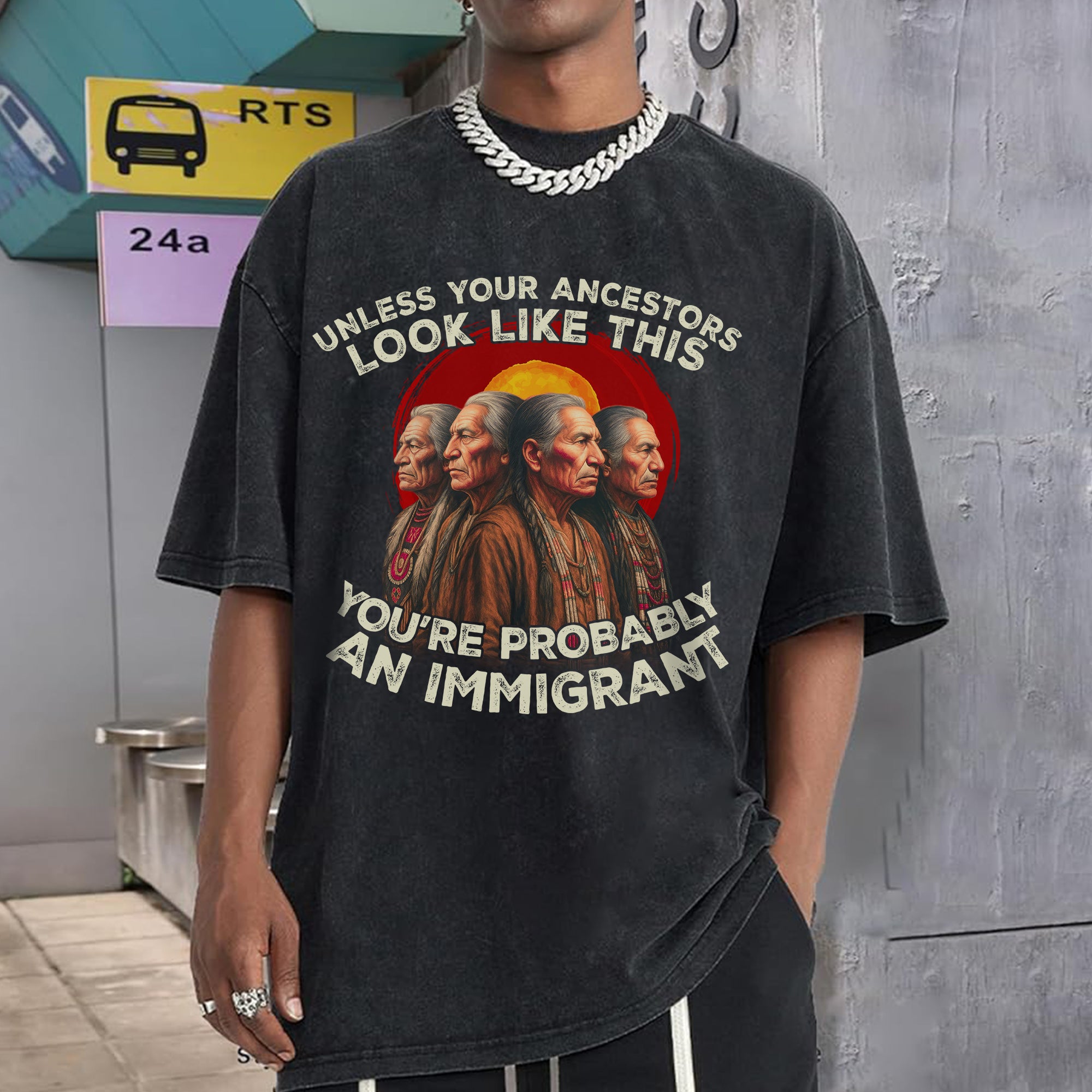 Unless Your Ancestors Look Like This, You’re Probably an Immigrant Vintage Unisex Mineral Washed T-Shirt