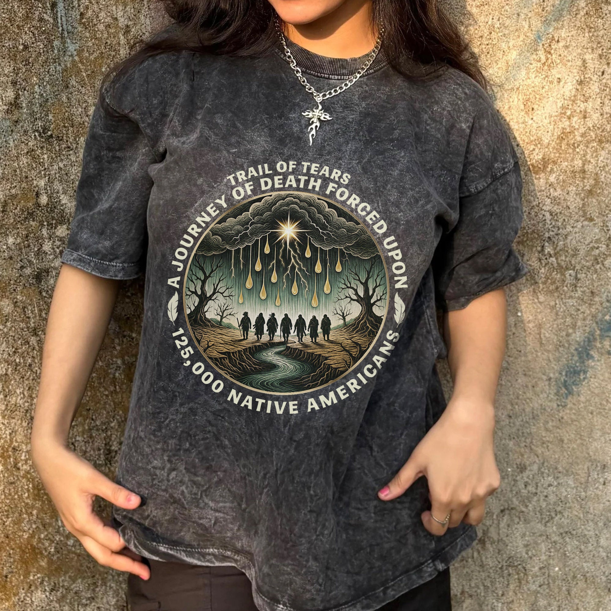 Trail of Tears Forced Journey Native American Tribute Unisex Mineral Washed T-Shirt
