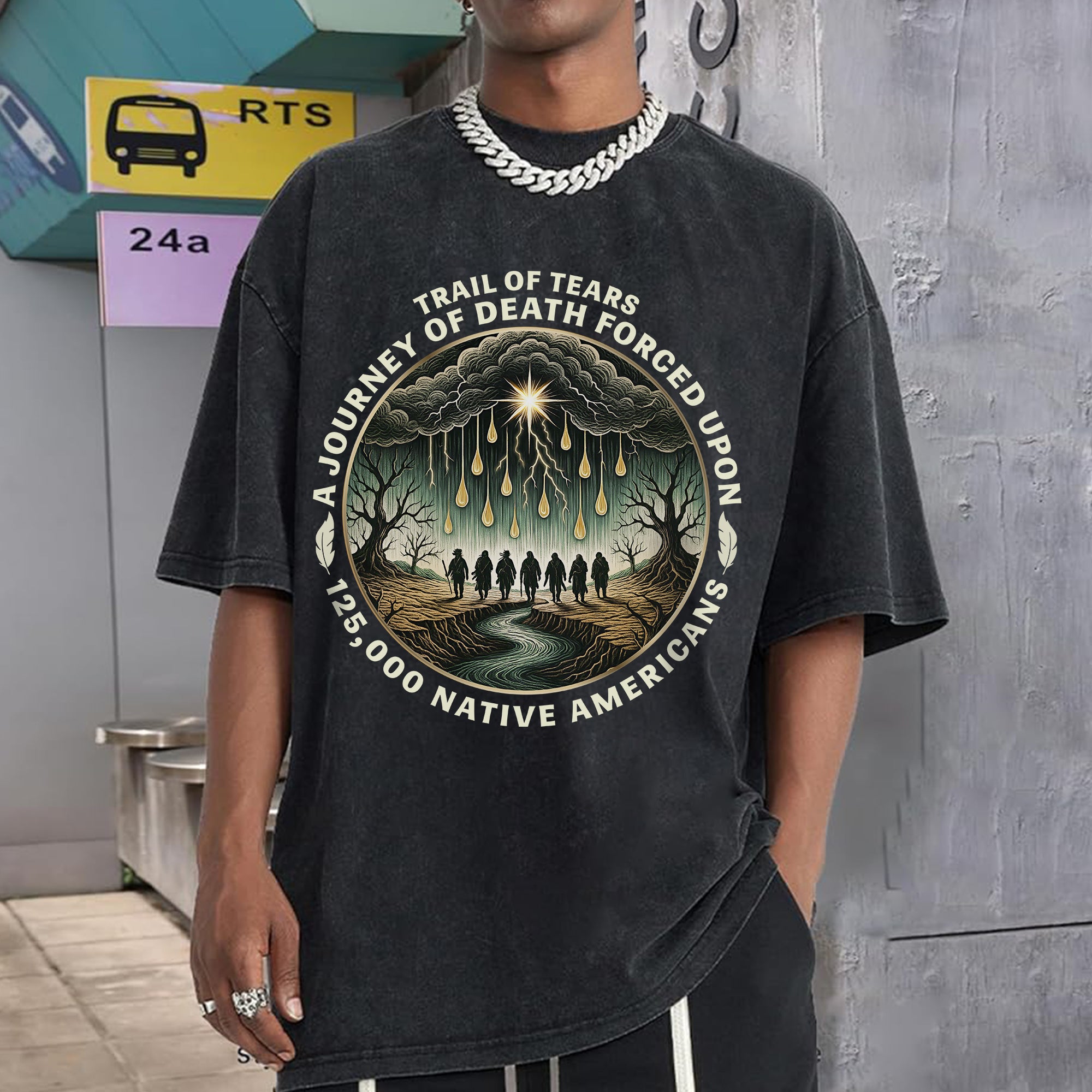 Trail of Tears Forced Journey Native American Tribute Unisex Mineral Washed T-Shirt