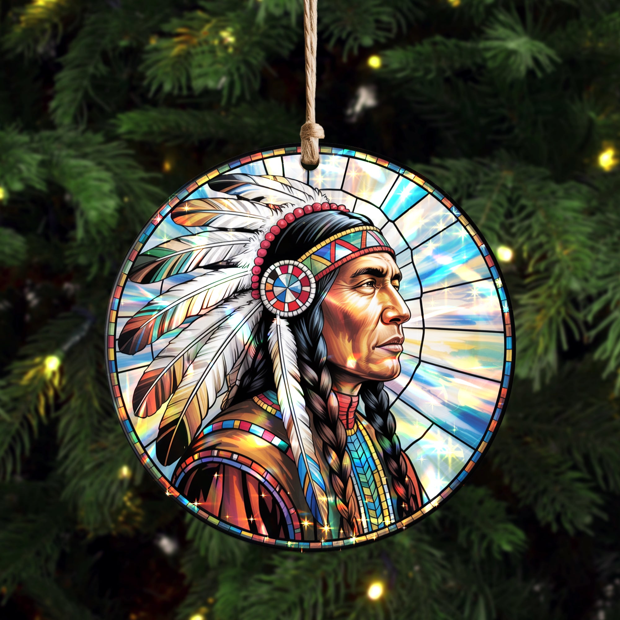 Native American Chief Ornament Unique Christmas Gift Decor Flat Hologram Acrylic