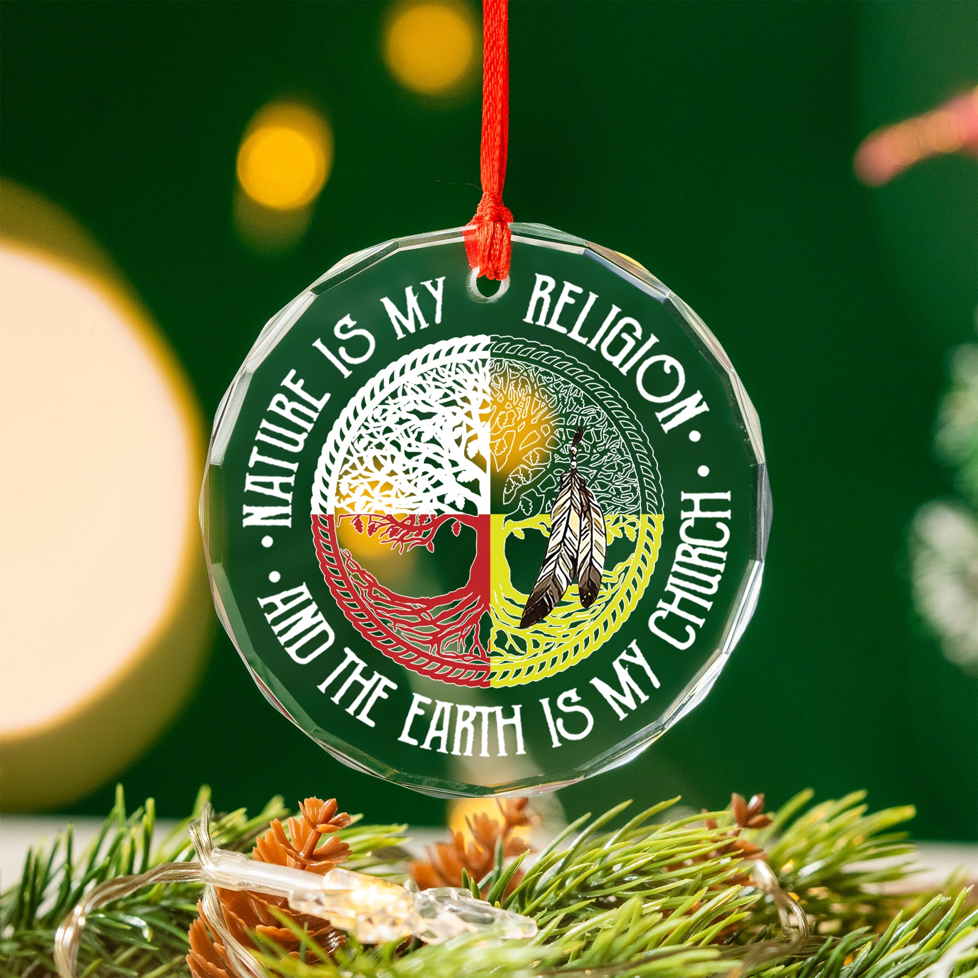 Native Nature Is My Religion Tree Glass Ornament – Indigenous Art Decor