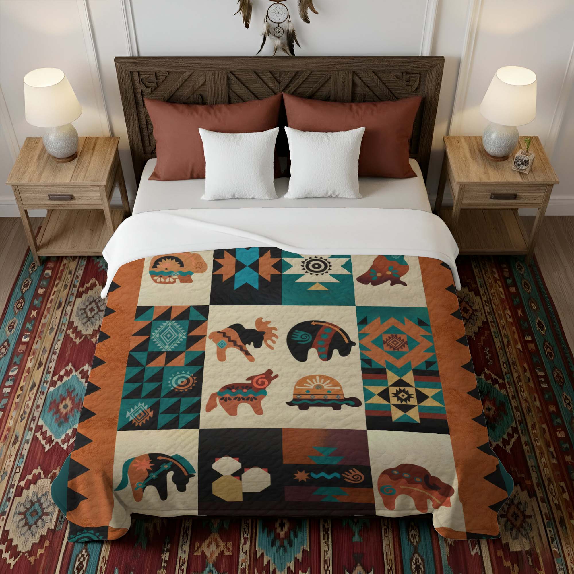 Native American Spirit Animals Patchwork Quilt Soft and Warm Fleece Blanket