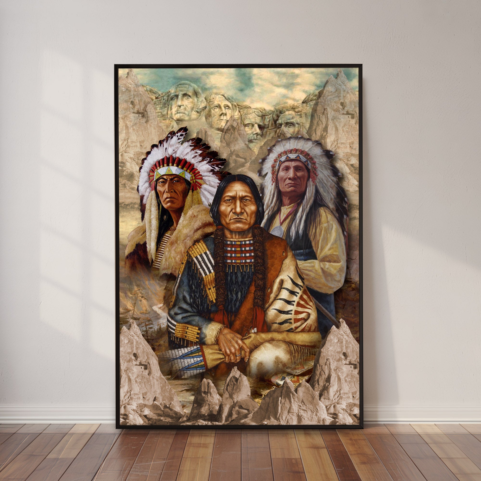 The Three Native American Chief Portrait Poster/Canvas