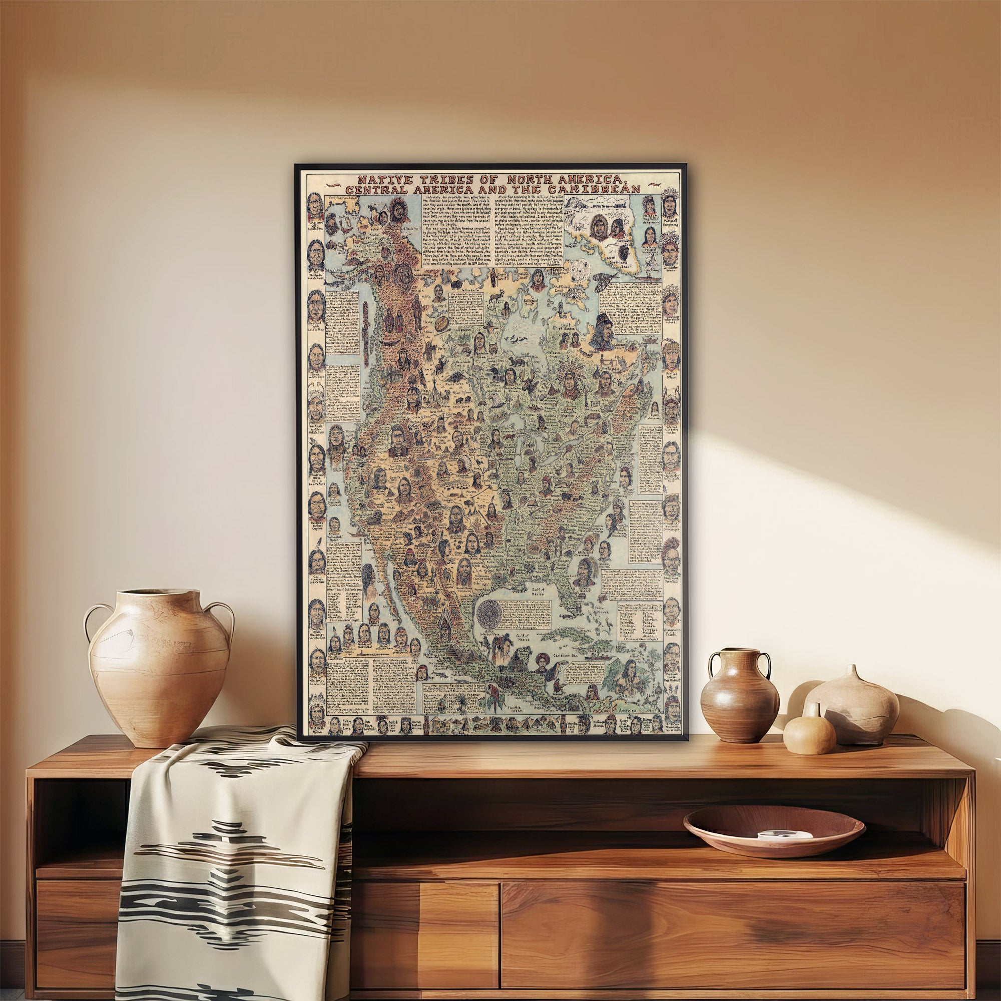 Native Tribes of North American central America and the Caribbean Maps Poster