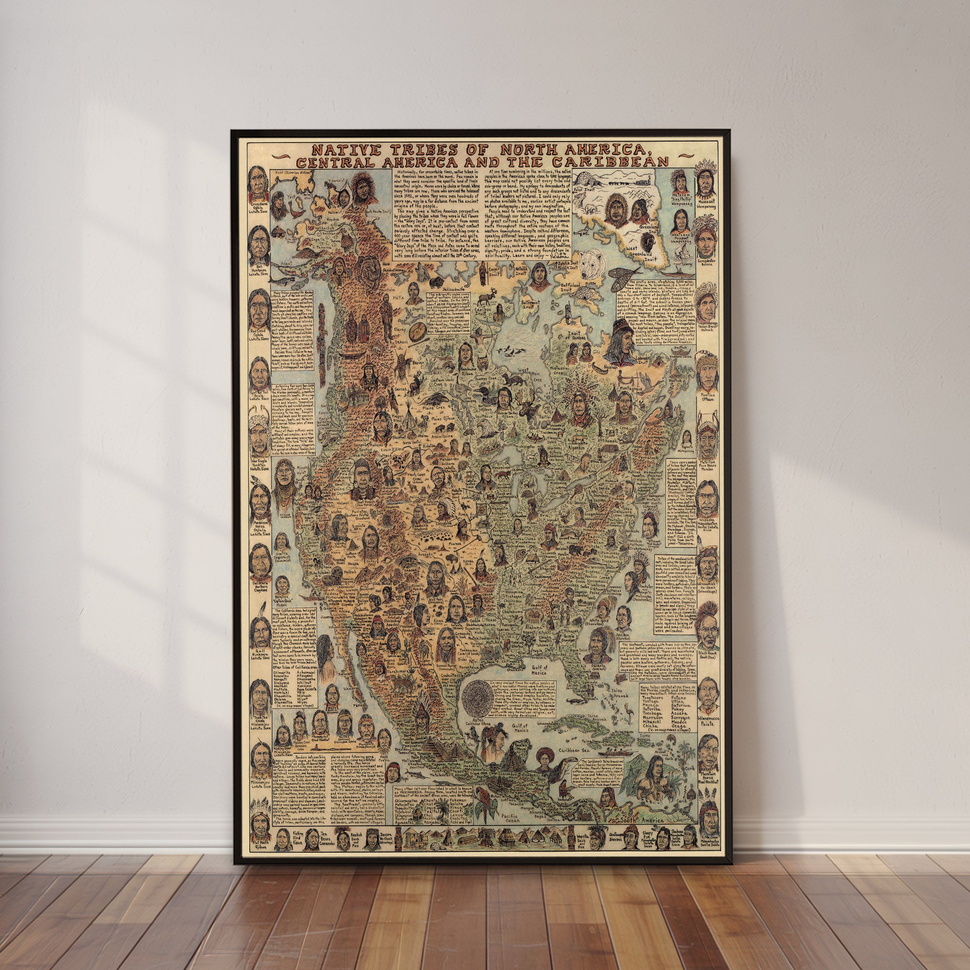 Native Tribes of North American central America and the Caribbean Maps Poster