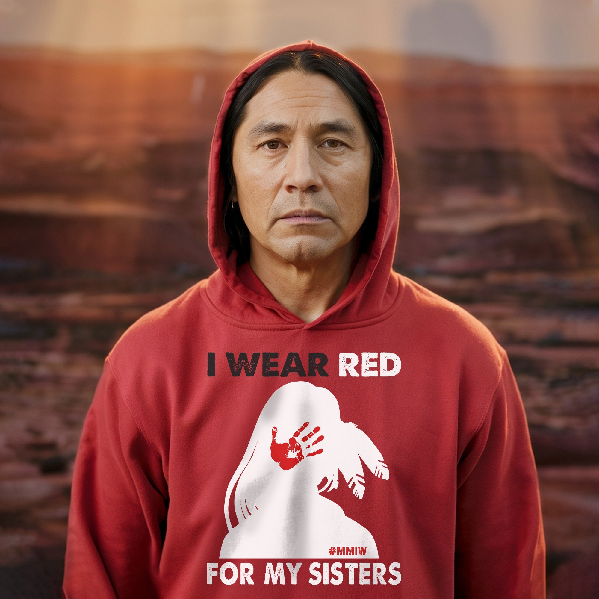 MMIW I Wear Red For My Sister, No More Stolen Sisters Shirts Red Hand Unisex T-Shirt/Hoodie/Sweatshirt