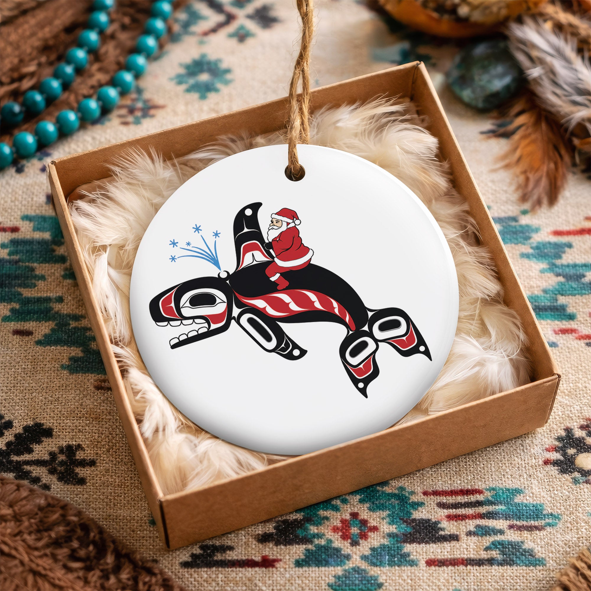 Orca Santa Native Tribal Ceramic Ornament - Indigenous Art Decor