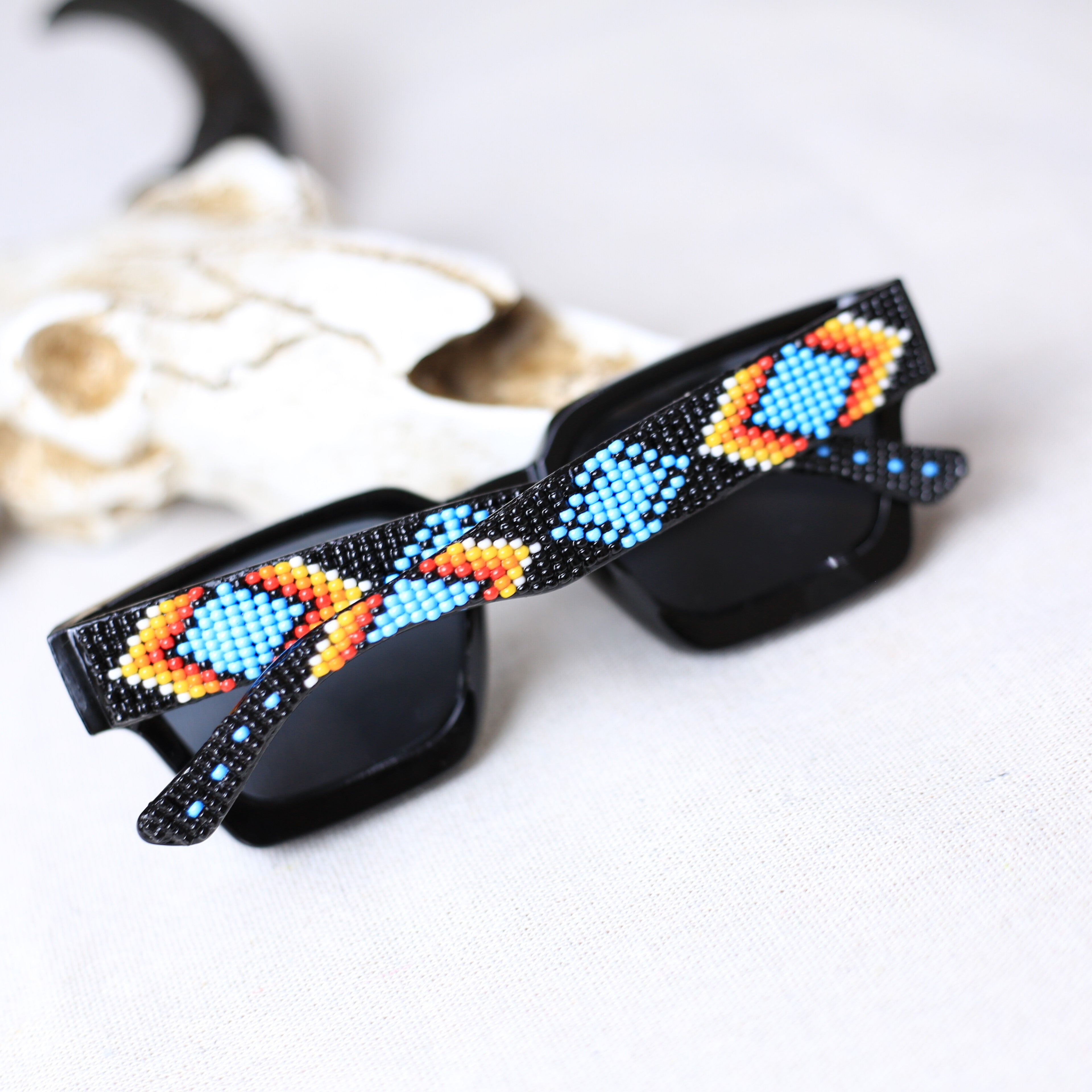 SALE 50% OFF - Dark Blue Pattern Handmade Beaded Sunglasses SG01
