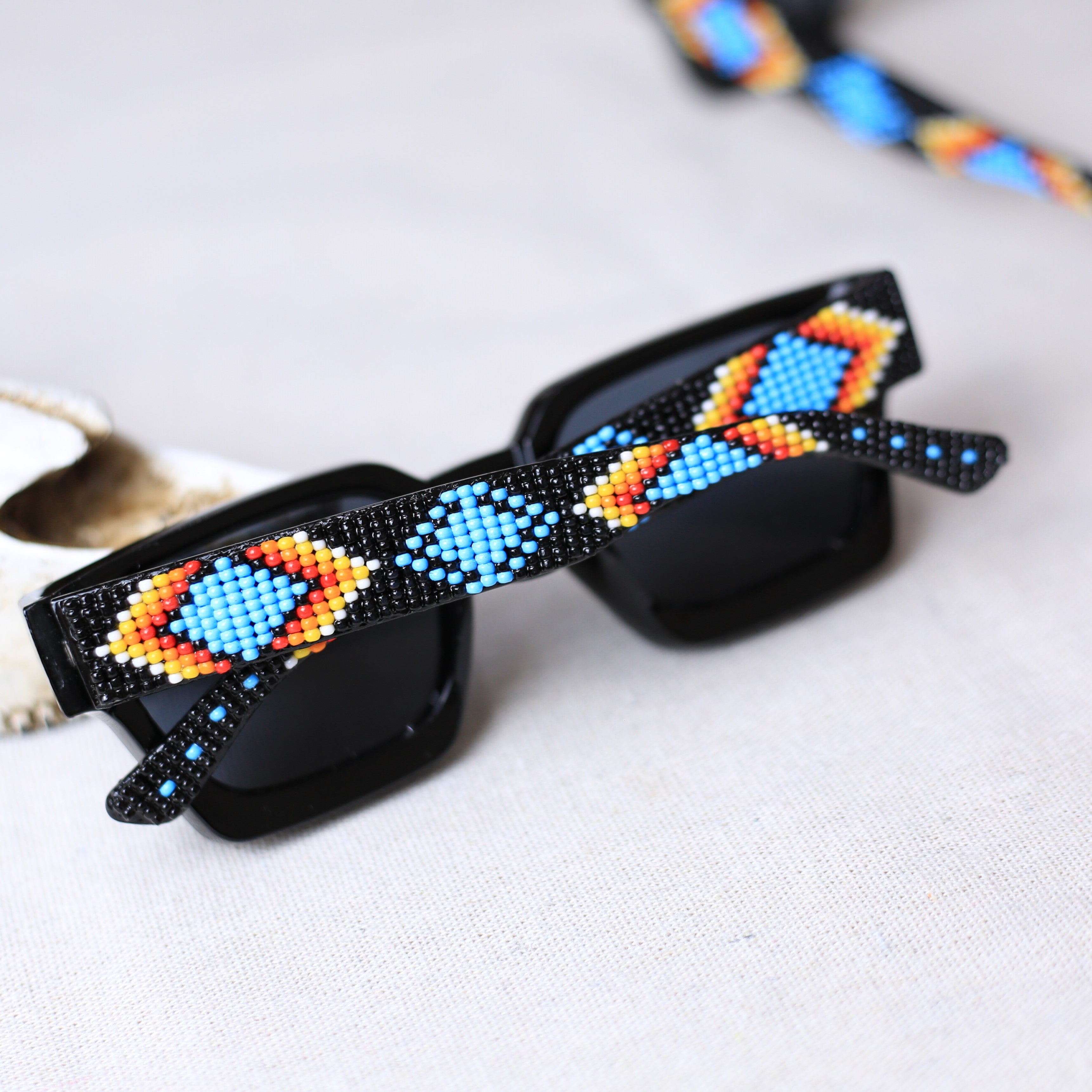 SALE 50% OFF - Dark Blue Pattern Handmade Beaded Sunglasses SG01