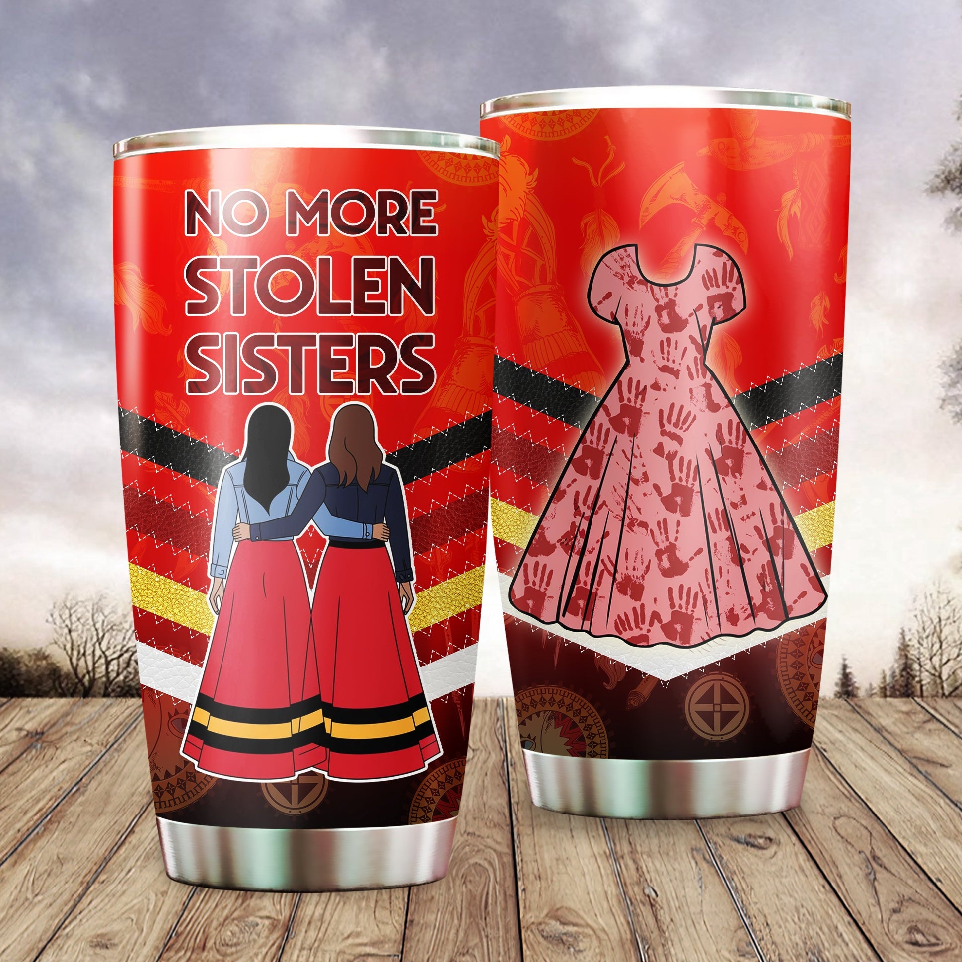 No More Stolen Sister Red Dresses Native American Tumbler Stainless Steel Drinking Cup