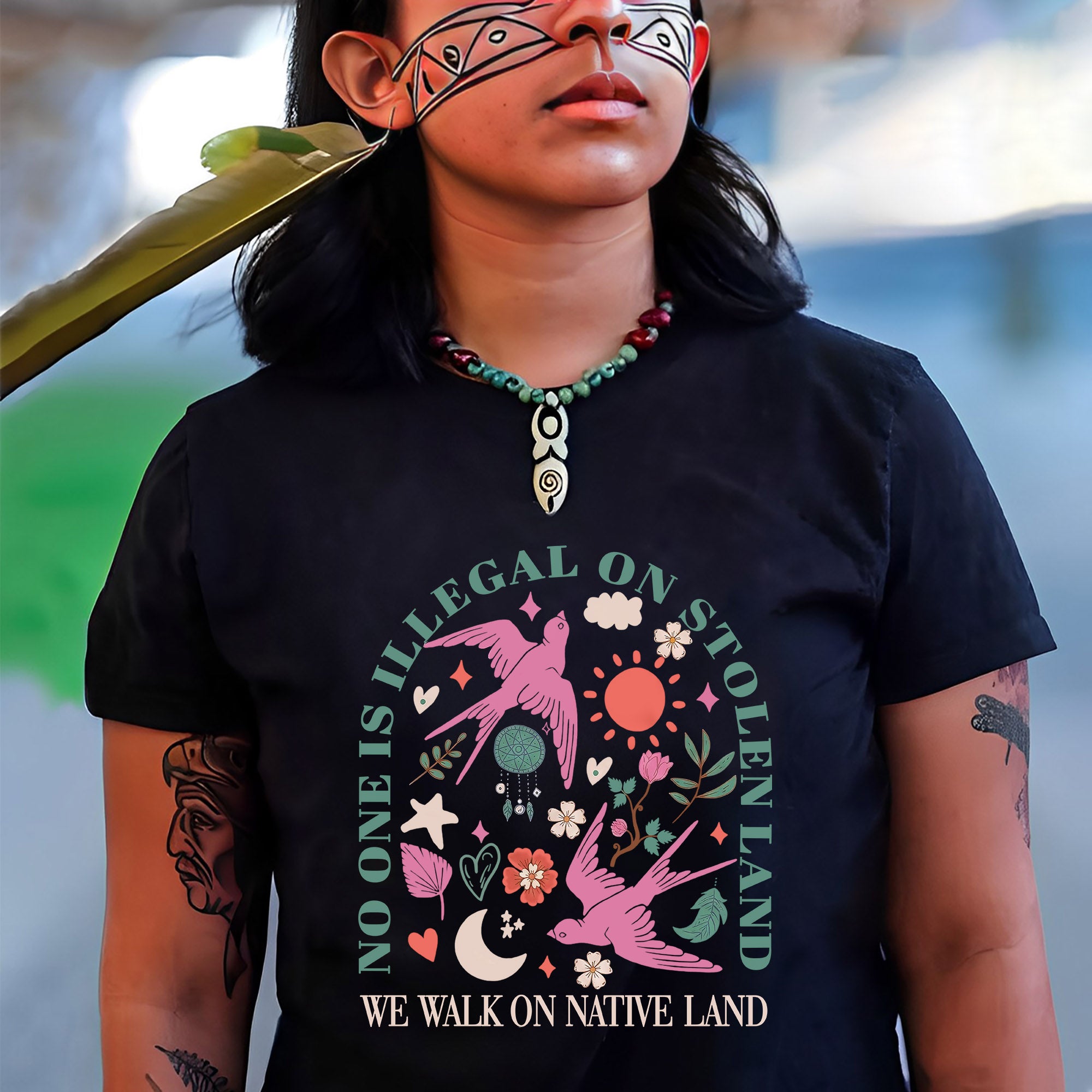 No One Is Illegal on Stolen Land We Walk on Native Land Unisex T-shirt/V-neck T-shirt/Hoodie/Sweatshirt One Side N316