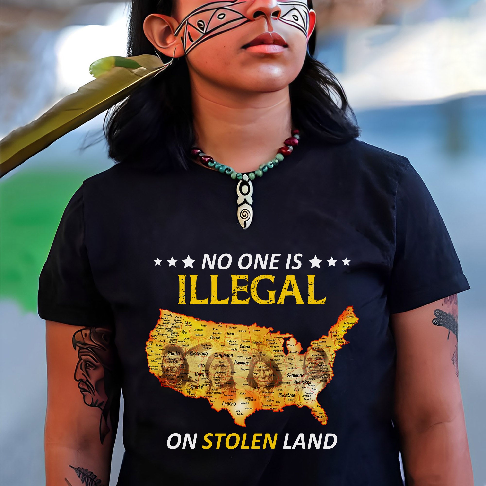 No One Is Illegal - Stolen Land Native American Map Unisex T-shirt/T-shirt V-Neck/Hoodie/Sweatshirt