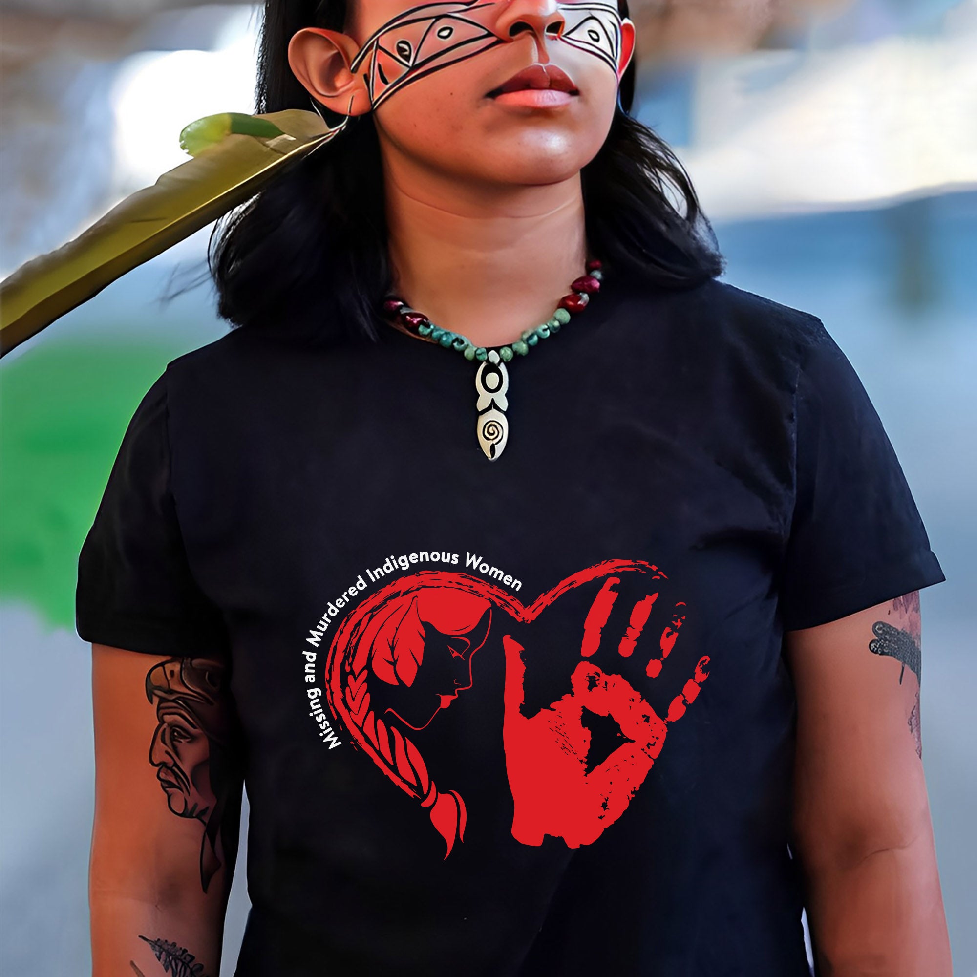Heart Red Hand Missing and Murdered Indigenous Women Awareness Unisex T-shirt/T-shirt V-Neck/Hoodie/Sweatshirt