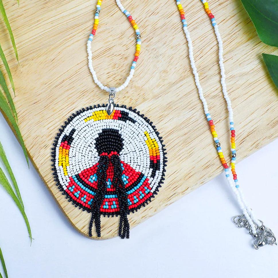 SALE 50% OFF - Indigenous Women Handmade Beaded Patch Necklace Pendant