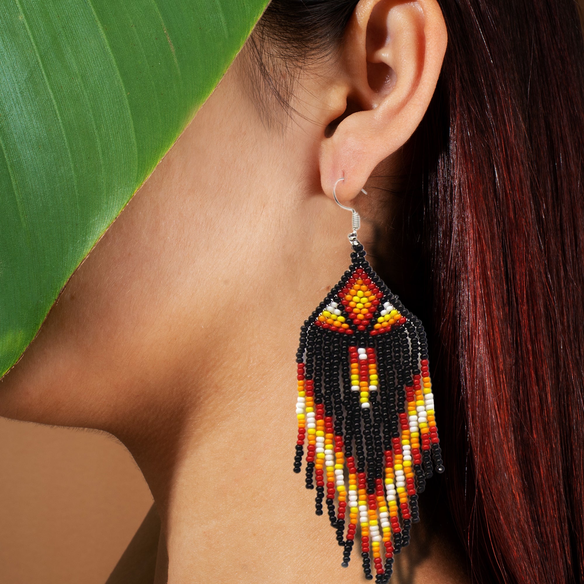 SALE 50% OFF - Black Sun Colors Hook Pattern Beaded Handmade Earrings For Women