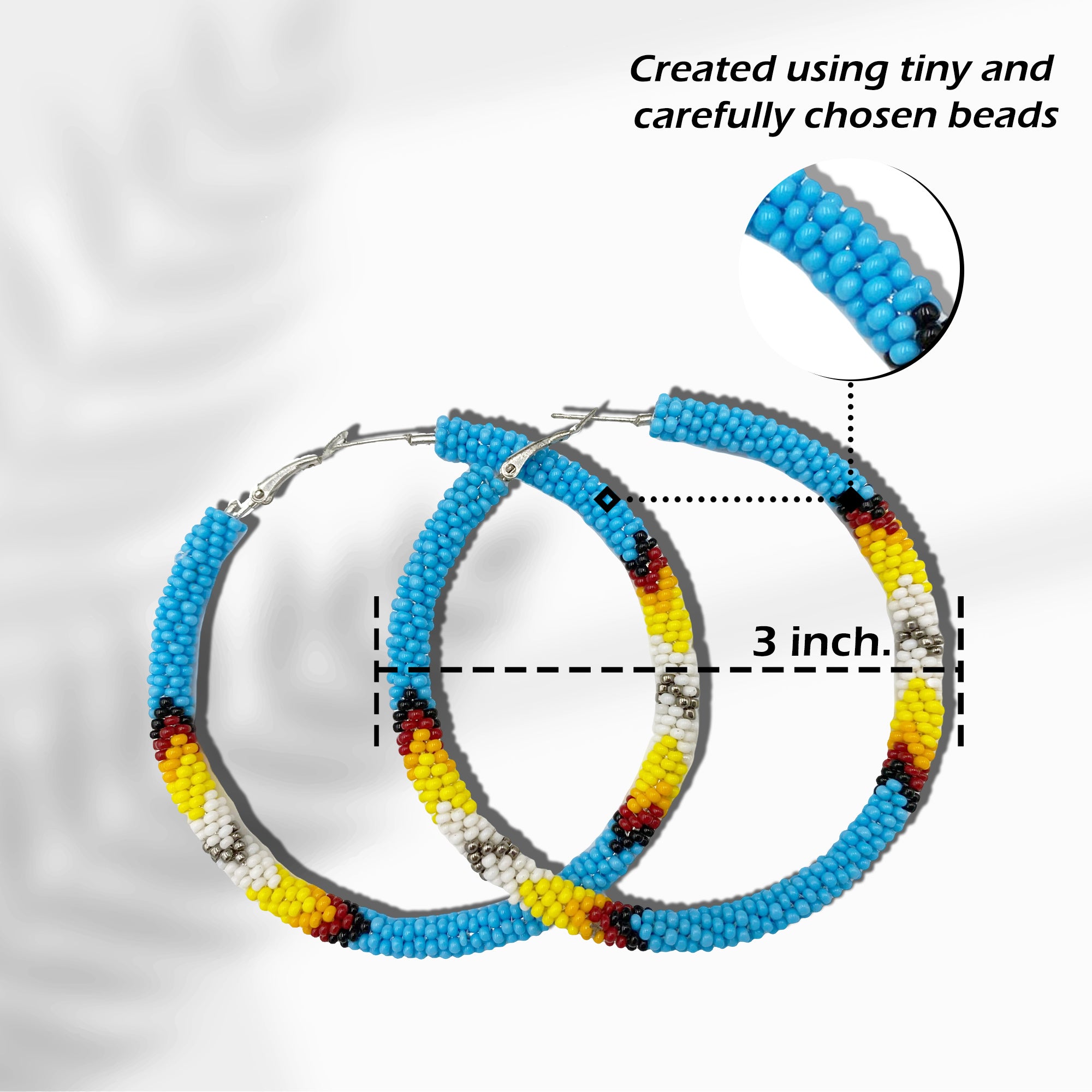 SALE 50% OFF - Handmade Cyan Blue 3-Inch Hoop Beaded Earrings for Women