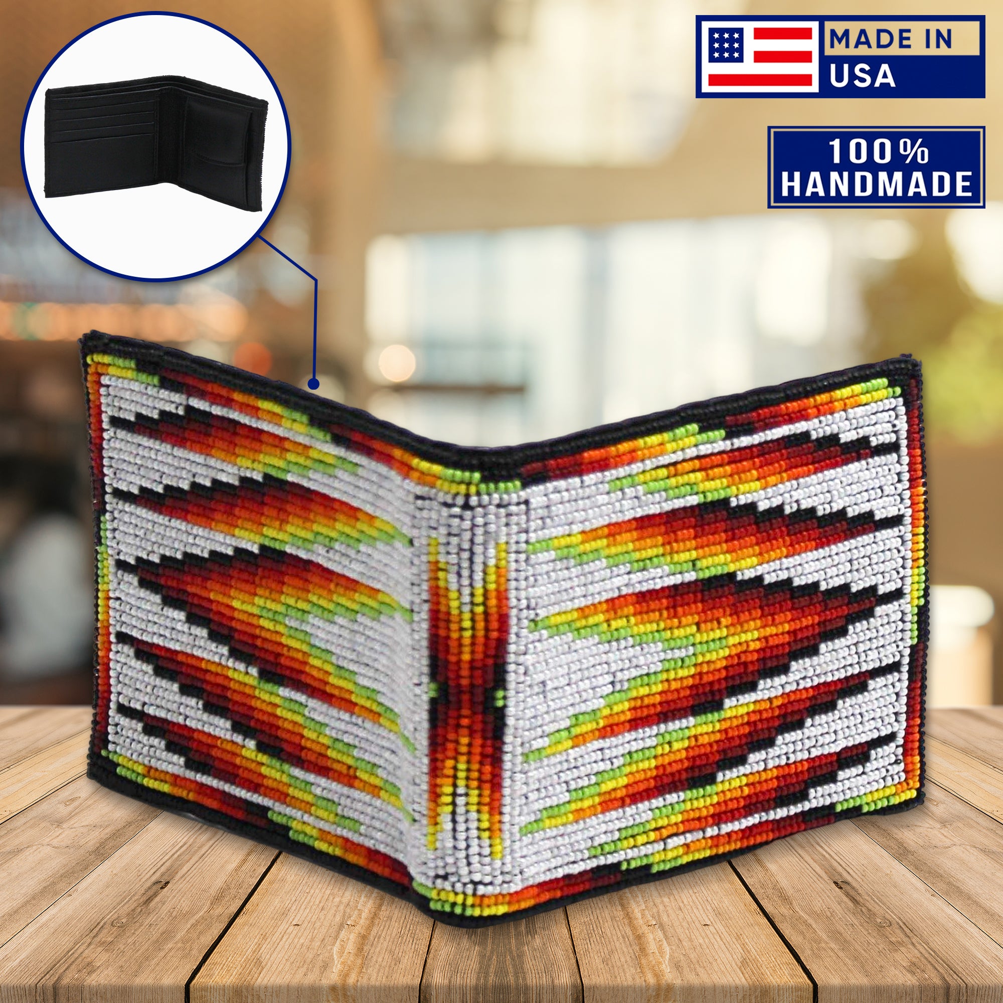 SALE 30% OFF - Handmade Beaded Native American style genuine leather Men’s bifold Wallet/purse IBL