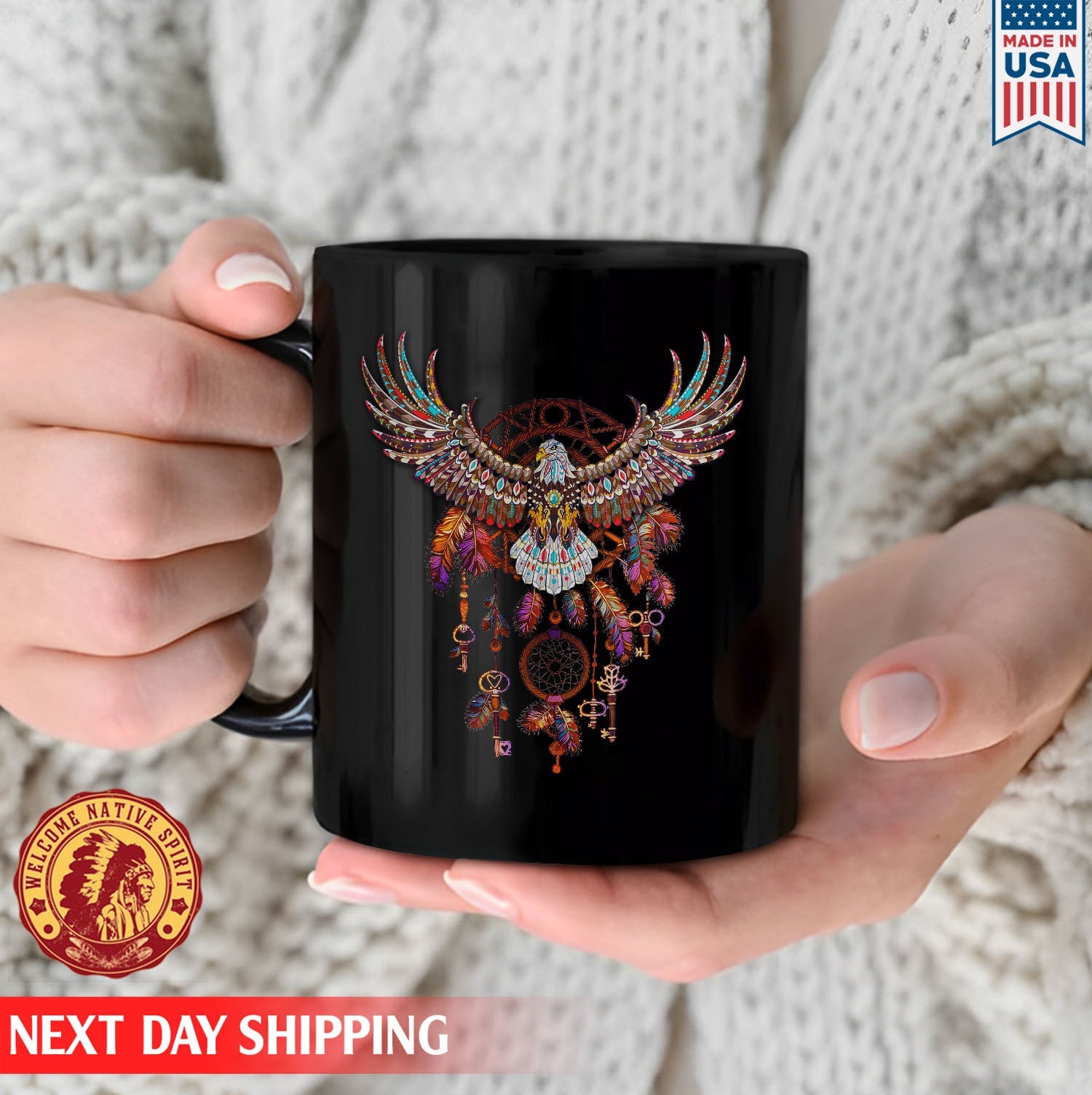 Native Amerrican Eagle Feather Native Ceramic Coffee Mug
