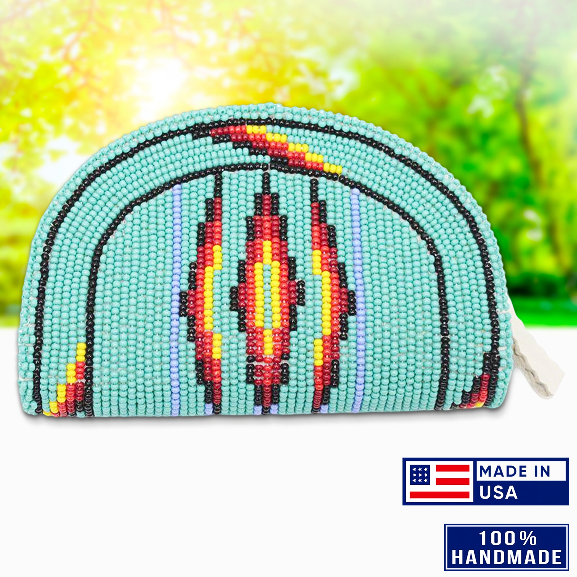 SALE 30% OFF - Native Inspired Ethnic Style Sea Green Seed Bead Beaded Coin Purse IBL