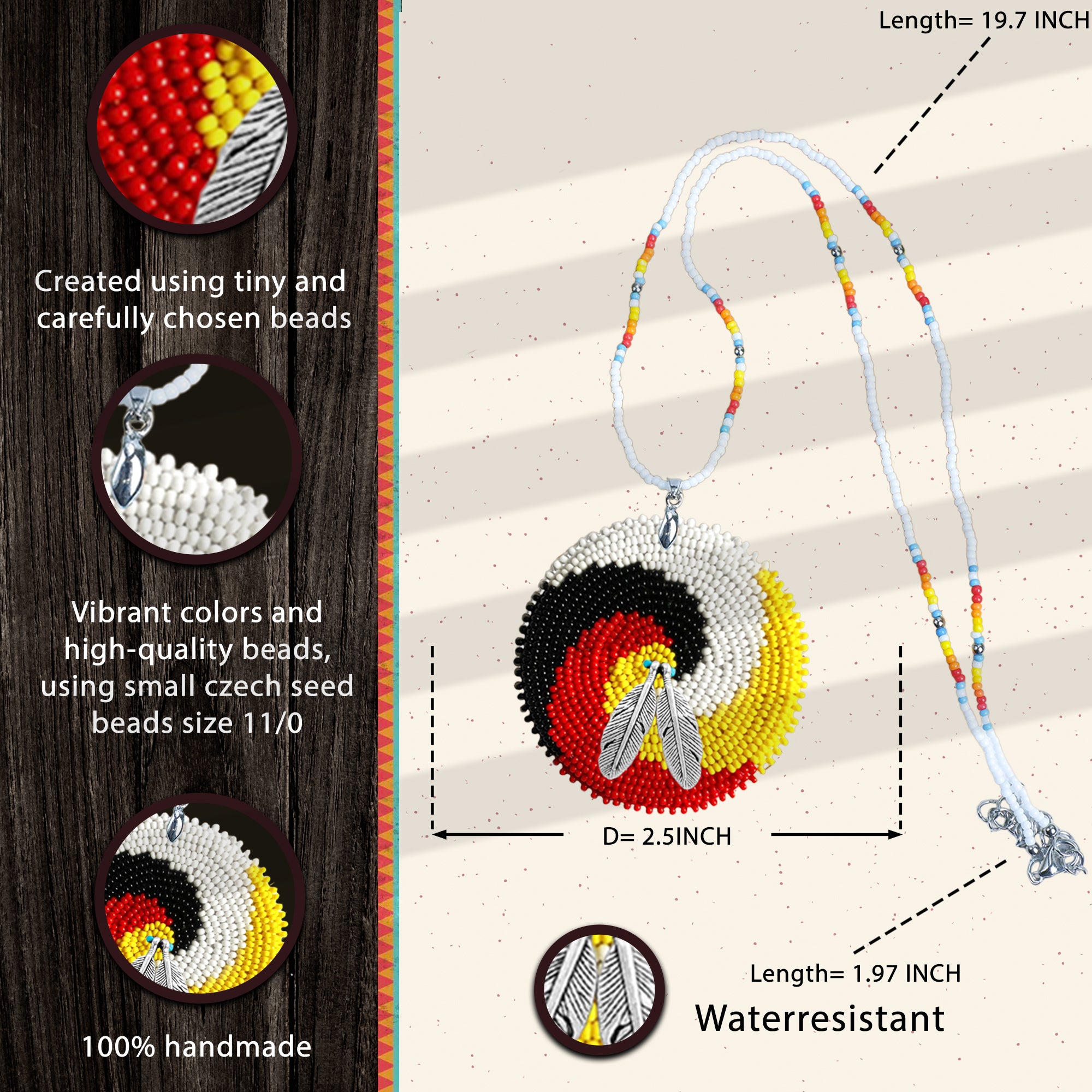 SALE 50% OFF - Swirl Four Directions Beaded Patch Necklace Pendant