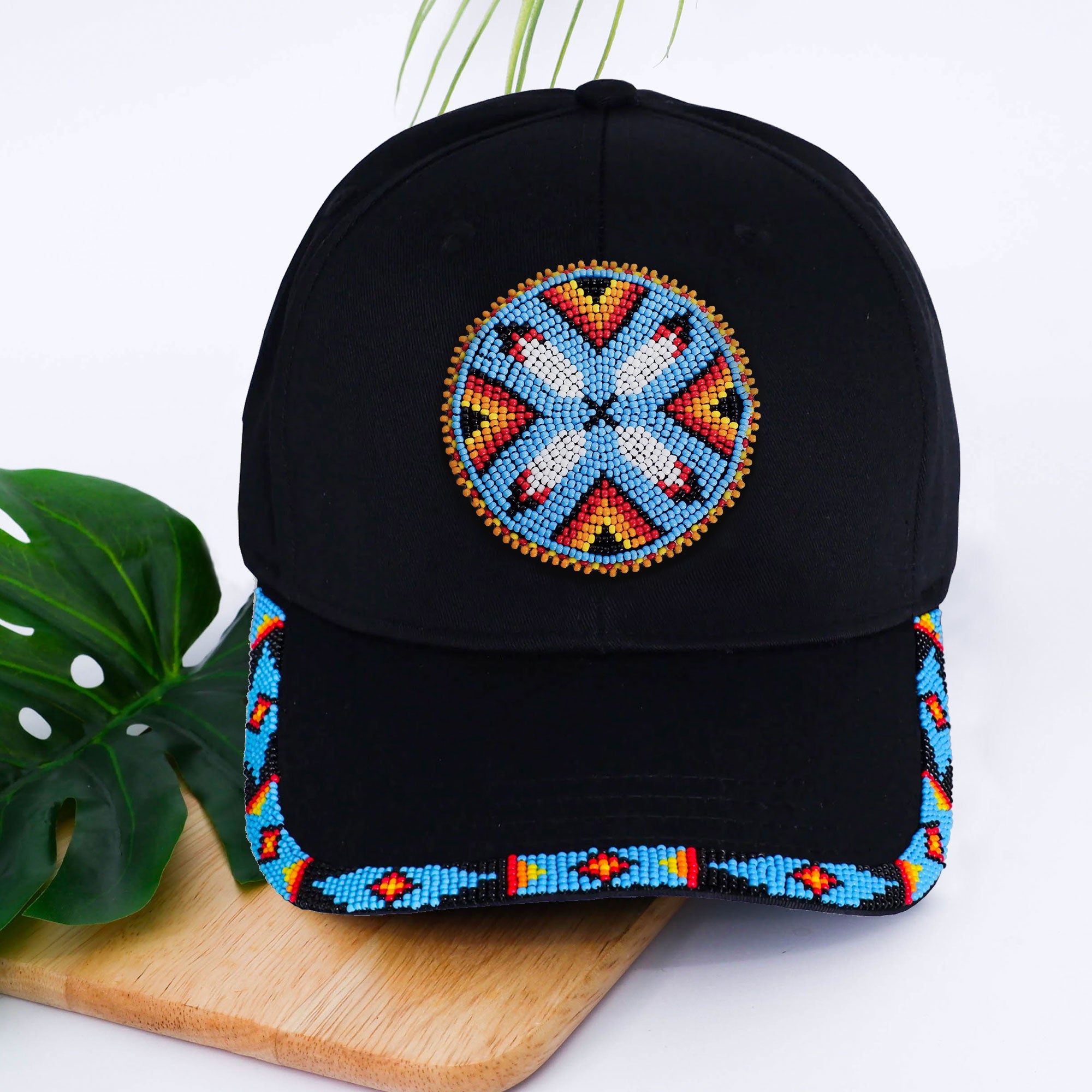 SALE 50% OFF - Cotton Unisex Baseball Cap With Beaded Patch Brim Native American Style
