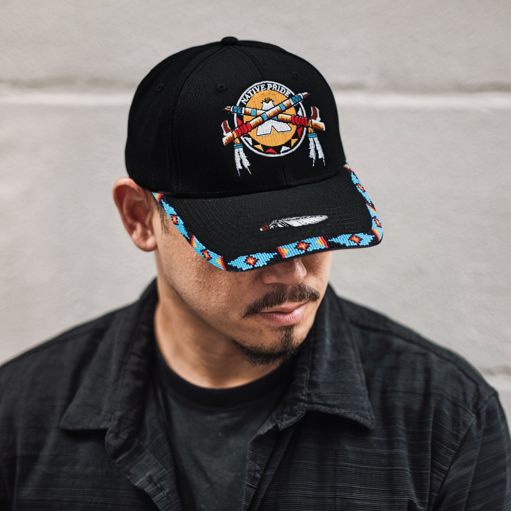SALE 50% OFF - Native Pride Emblem Embroidered Beaded Baseball Cap Patch With Brim Unisex Native American Style