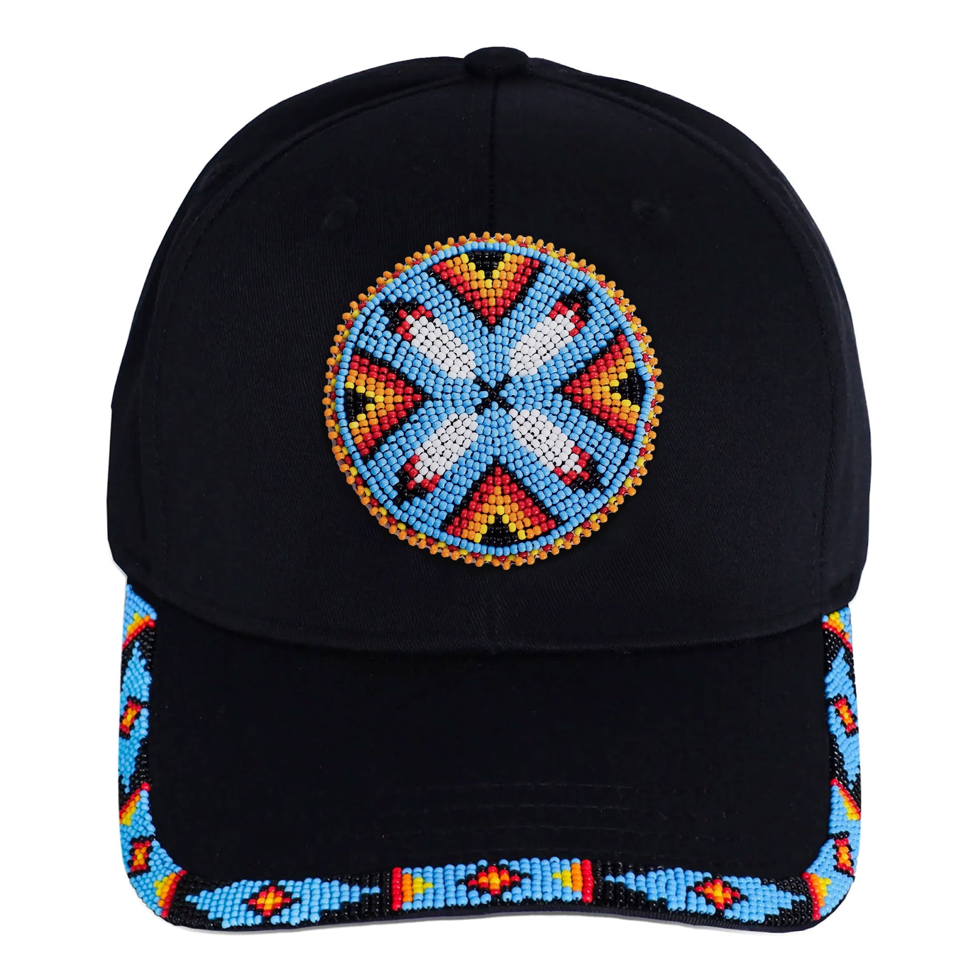 SALE 50% OFF - Cotton Unisex Baseball Cap With Beaded Patch Brim Native American Style
