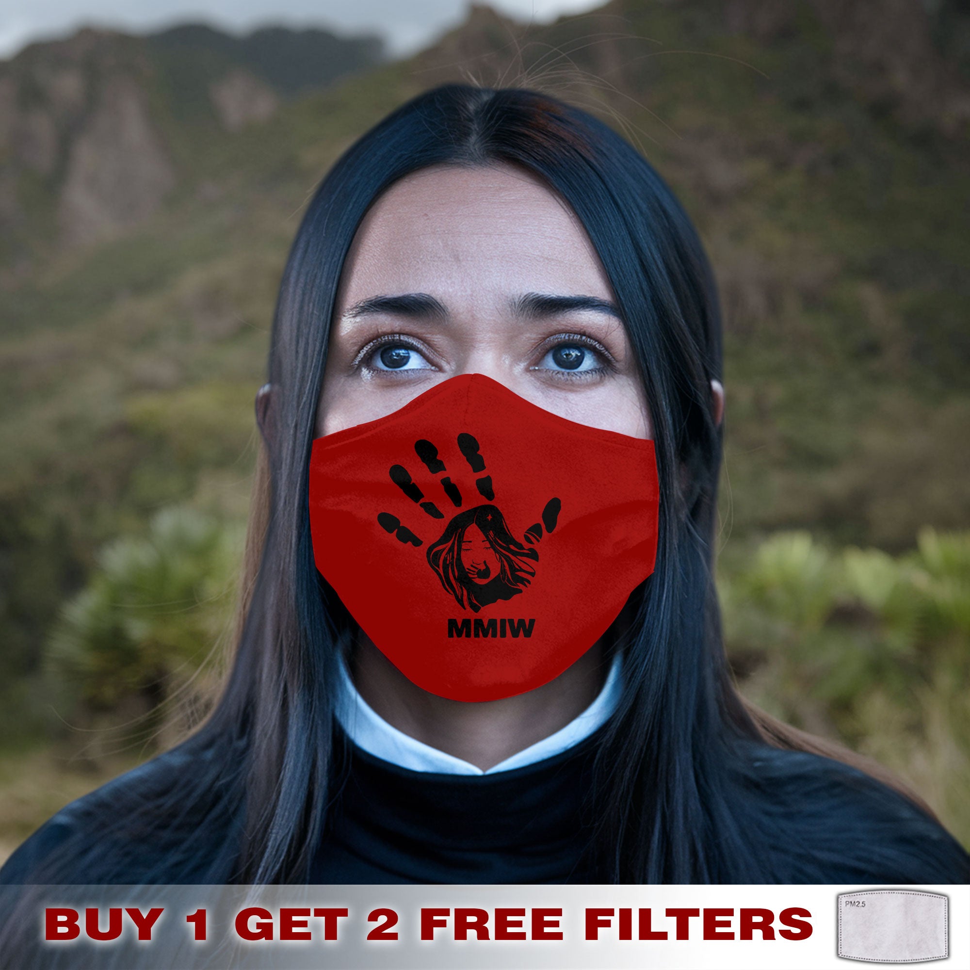 Face Mask Bandana Red Hand - Justice For Missing And Murdered Indigenous Women WC01-RED