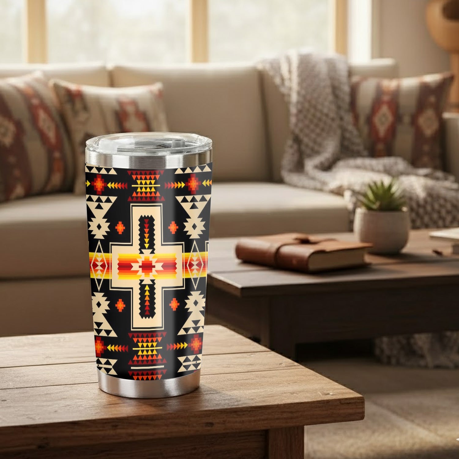 Black Tribe Design Tumbler Stainless Steel Drinking Cup