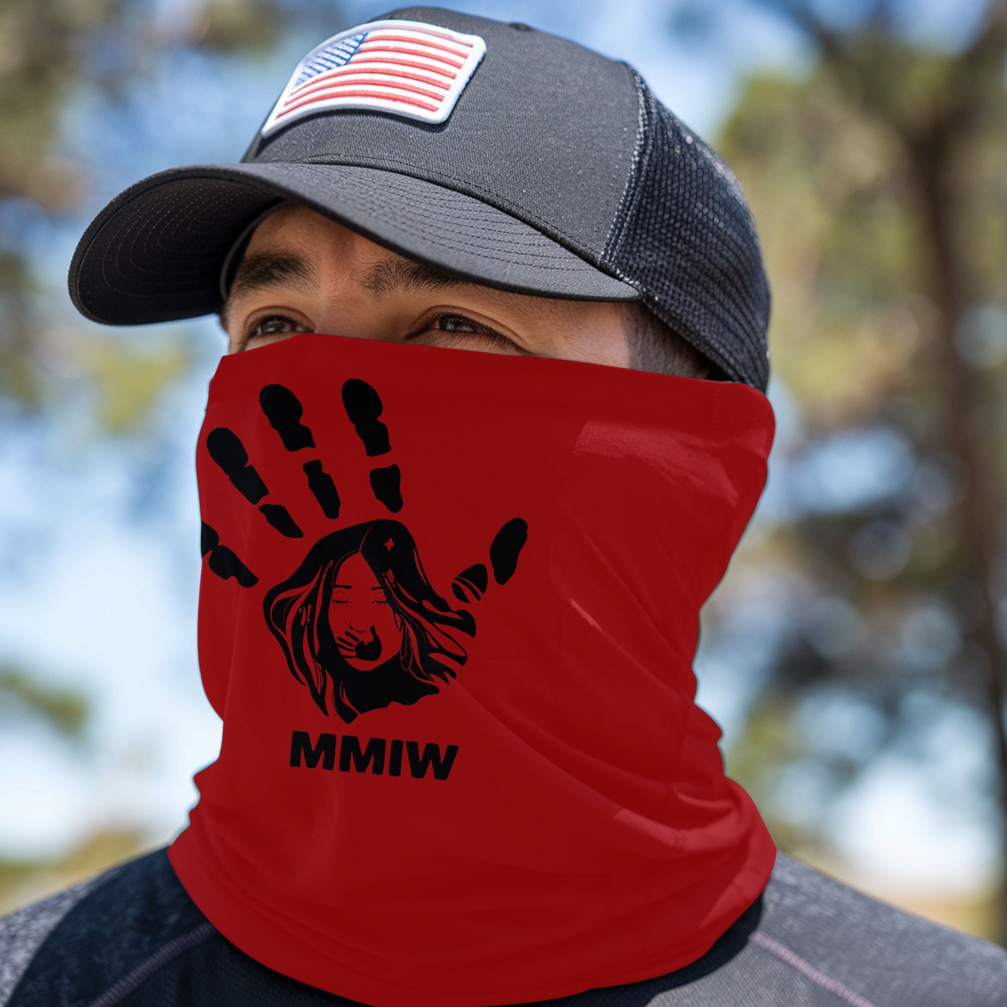 Face Mask Bandana Red Hand - Justice For Missing And Murdered Indigenous Women WC01-RED
