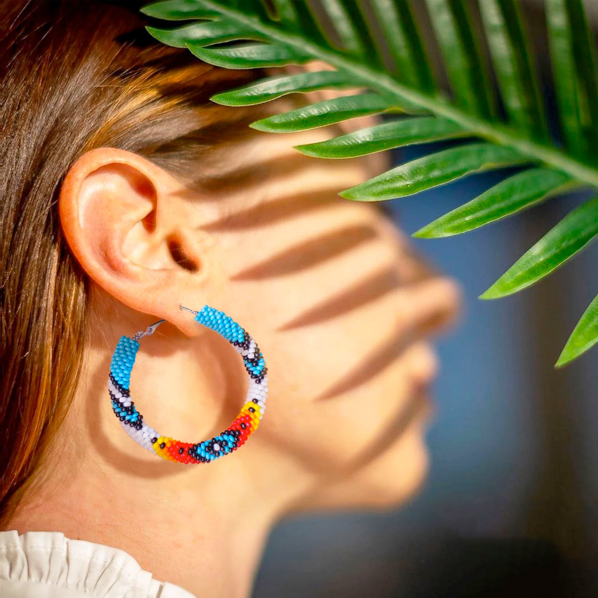 SALE 50% OFF - Dark Blue Pattern Beaded Handmade Earrings For Women