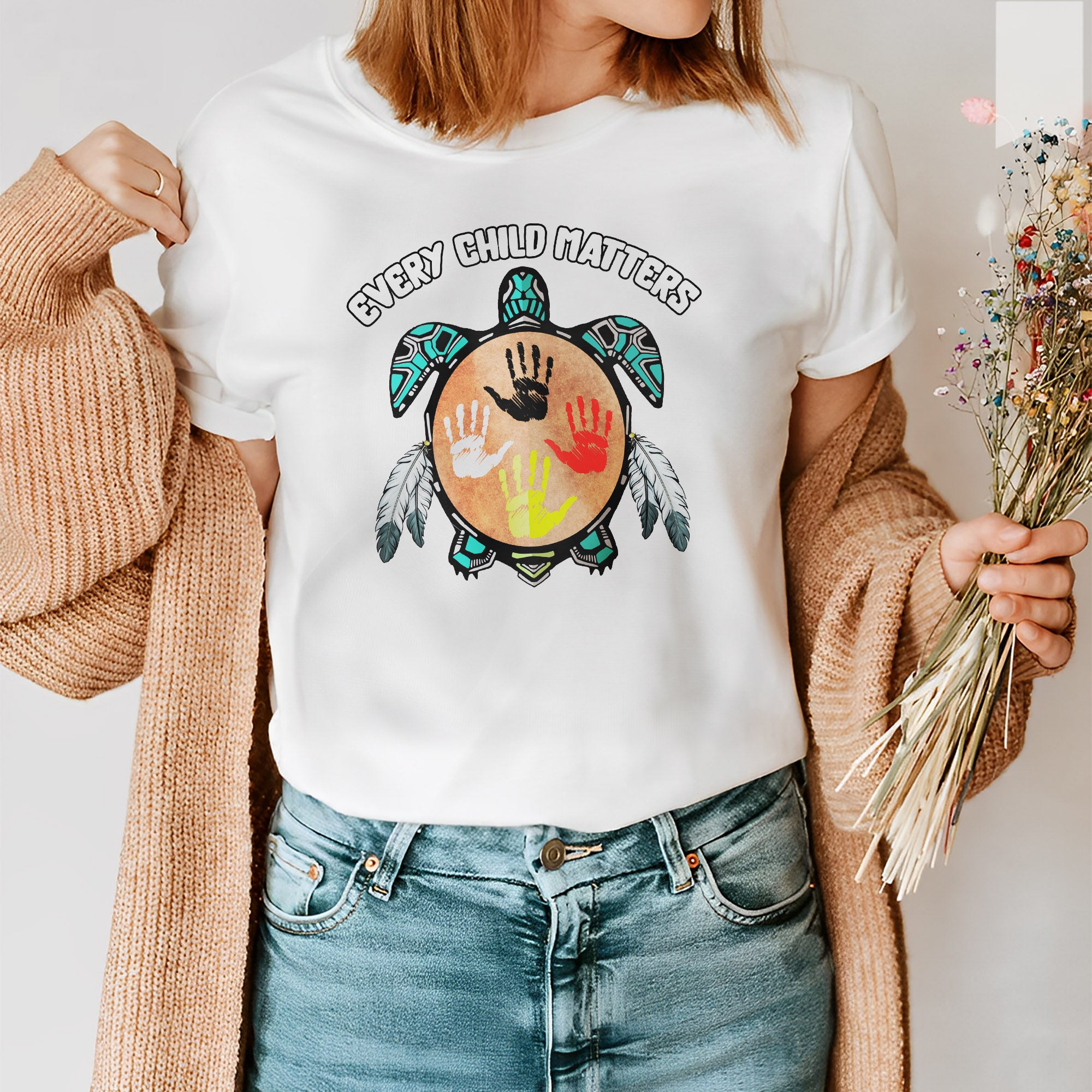 Feather Hand Color On Turtle For Orange Shirt Day Unisex T-Shirt/Hoodie/Sweatshirt