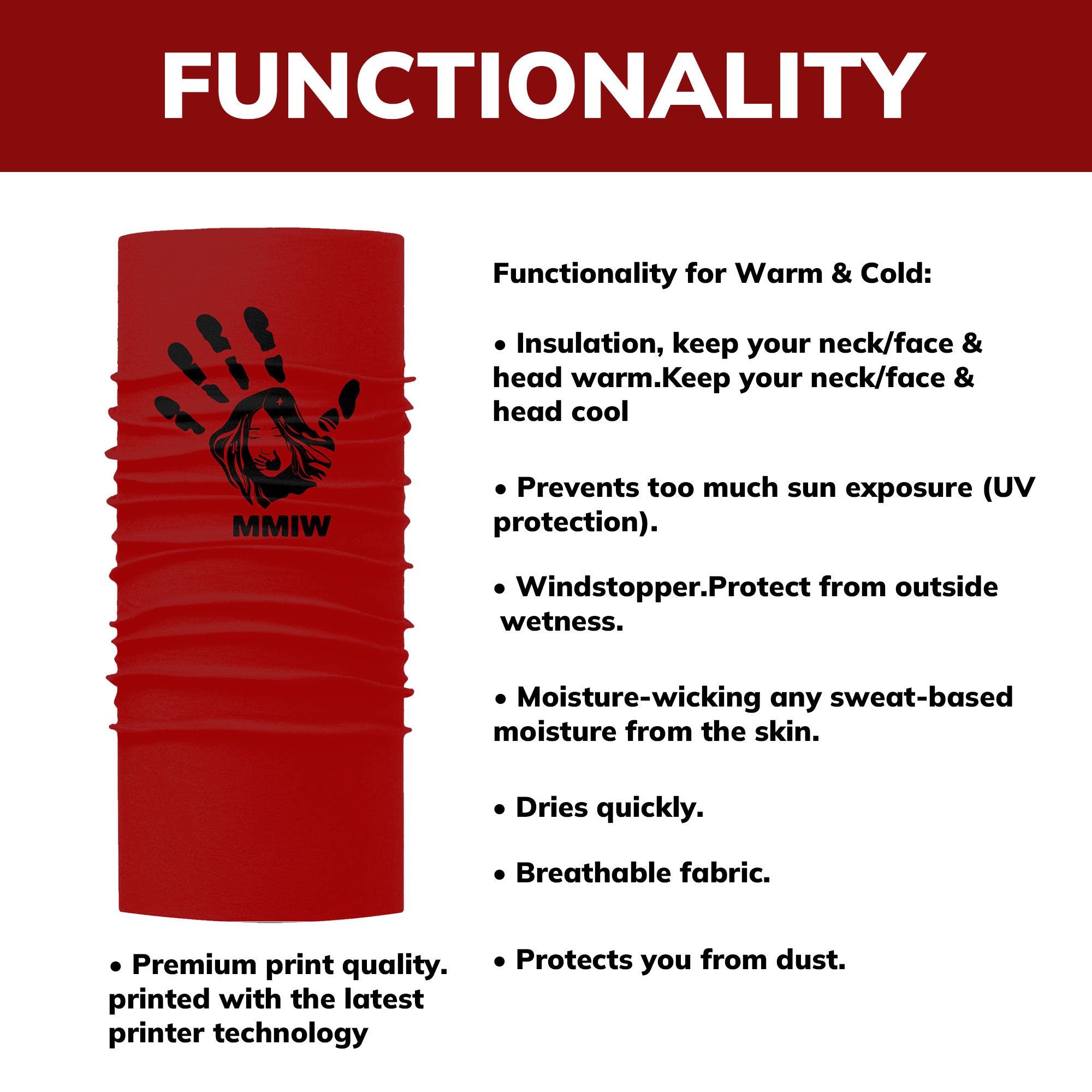 Face Mask Bandana Red Hand - Justice For Missing And Murdered Indigenous Women WC01-RED