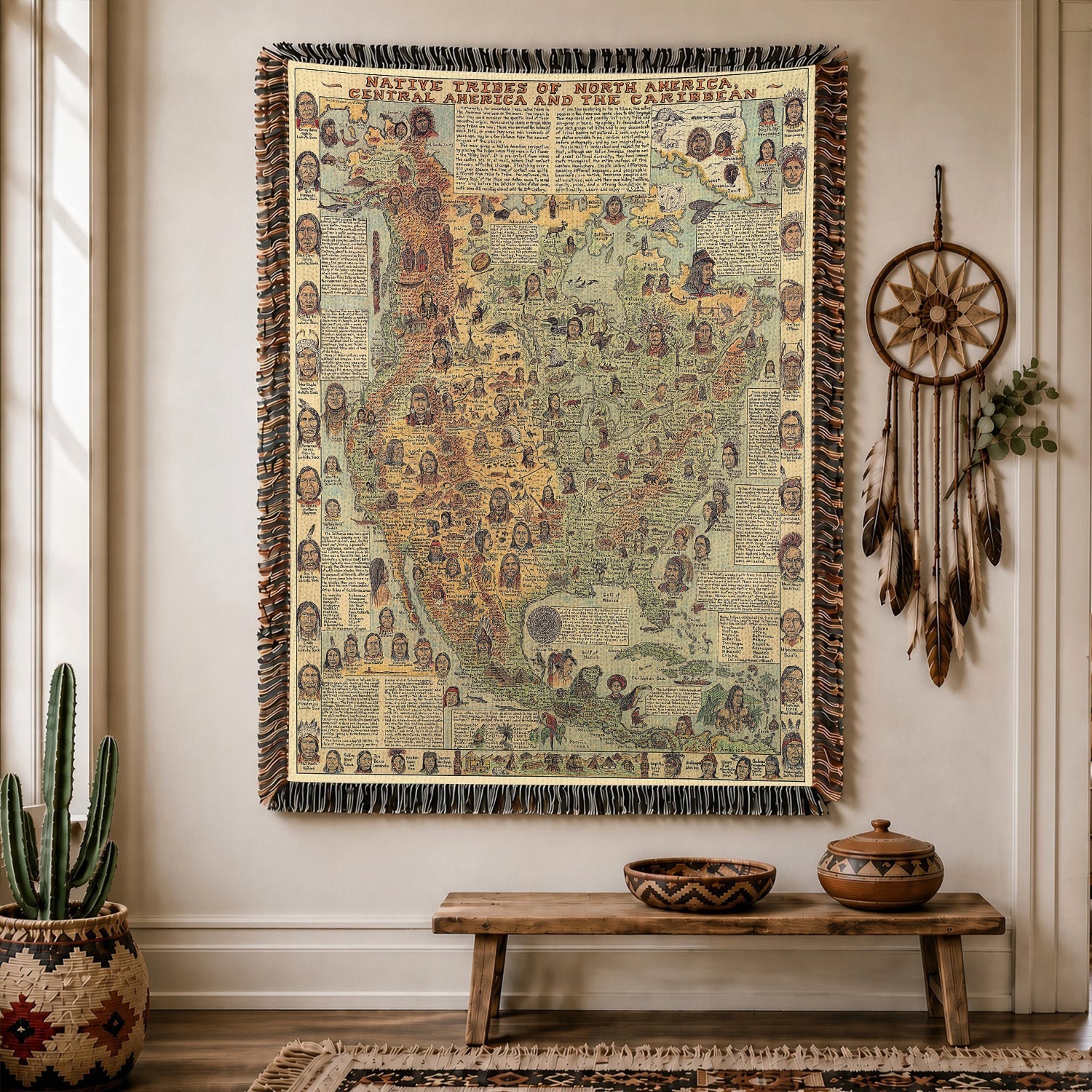 Native American Map Woven Throw Blanket - Tribal Heritage Blanket