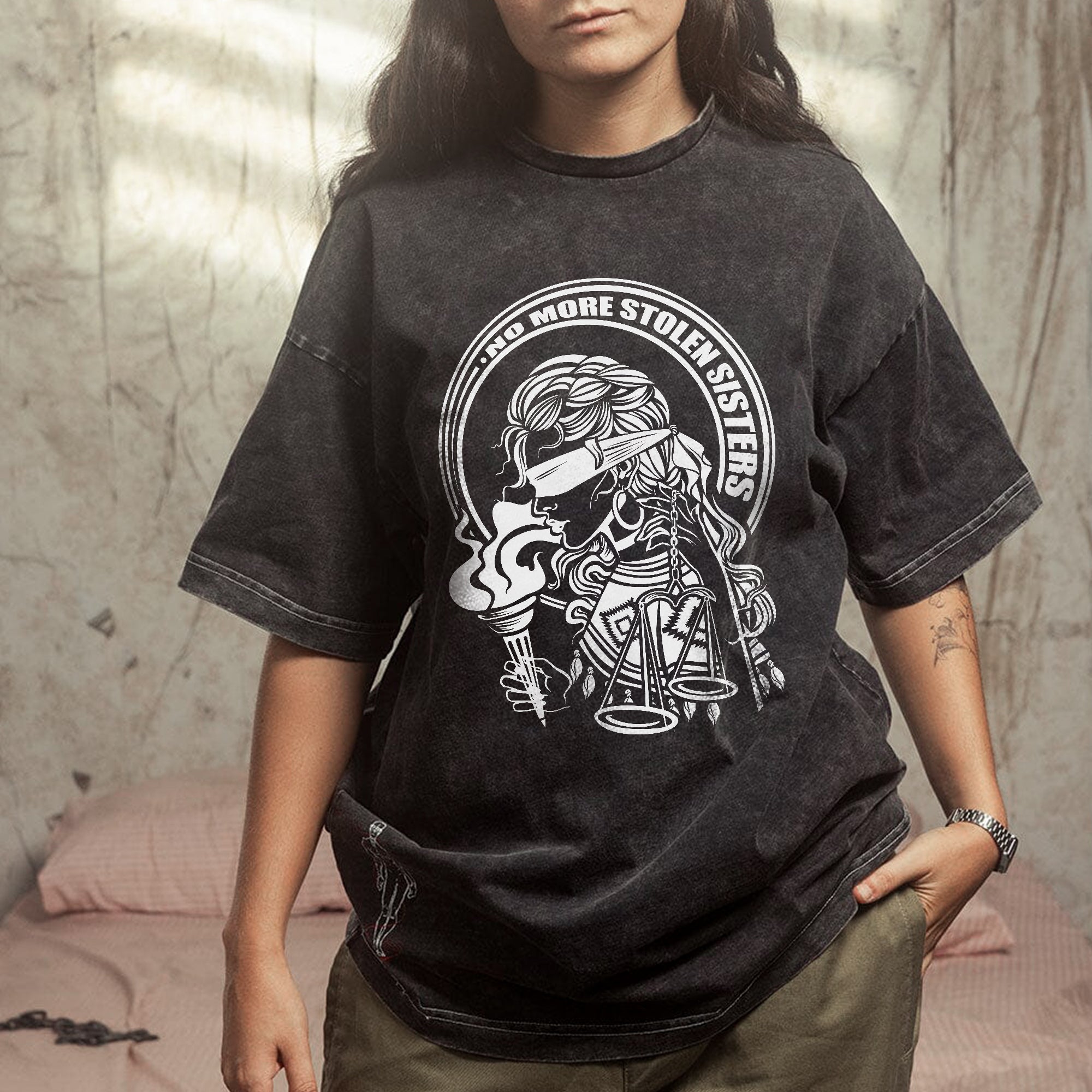 No More Stolen Sisters - Indigenous Women Unisex Mineral Washed T-Shirt