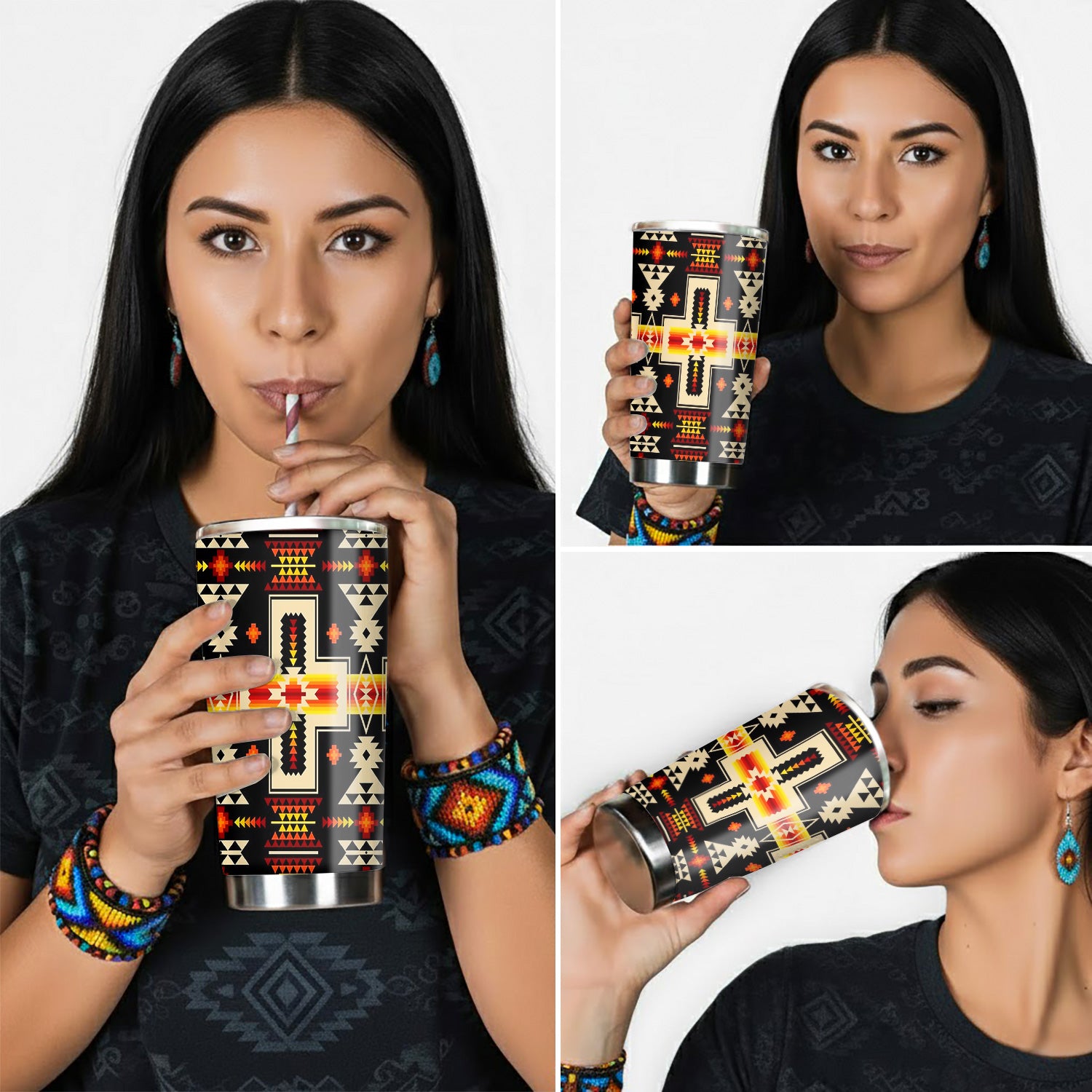 Black Tribe Design Tumbler Stainless Steel Drinking Cup