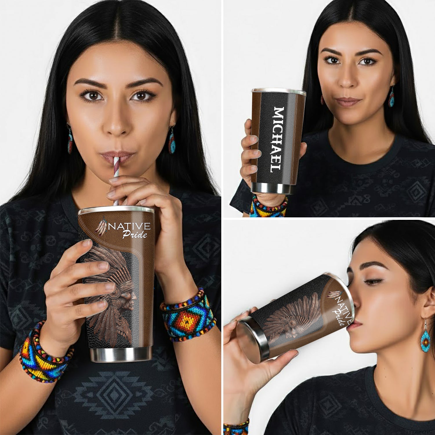 Native Pride Tumbler Stainless Steel Drinking Cup (Custom Name)