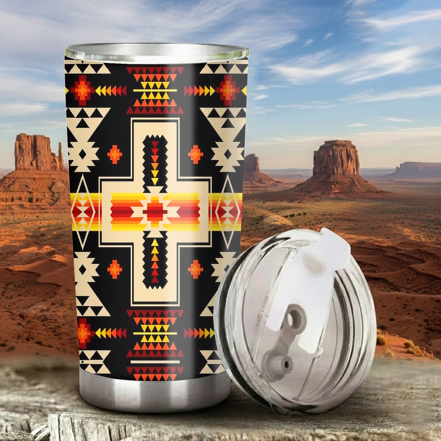 Black Tribe Design Tumbler Stainless Steel Drinking Cup