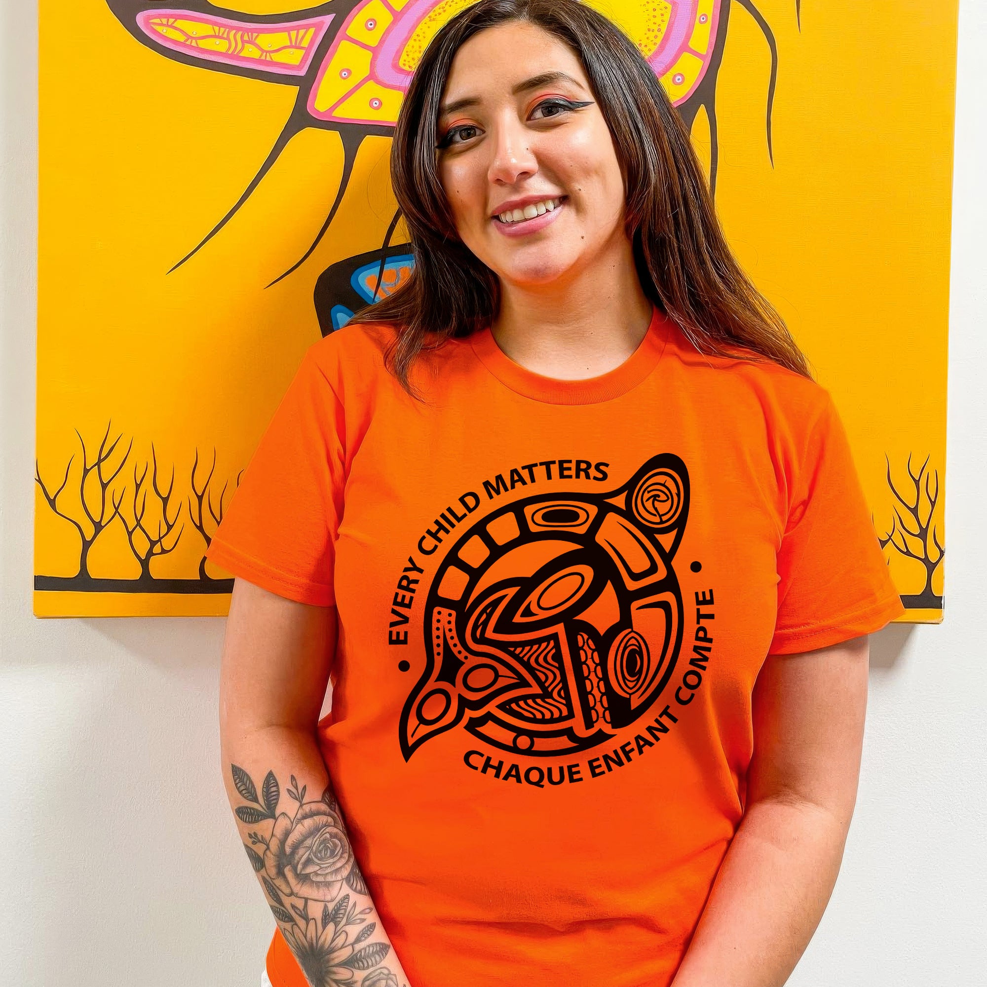 Every Child Matters Chaque Enfant Compte – Indigenous Turtle Orange Shirt Day Unisex T-shirt/Hoodie/Sweatshirt