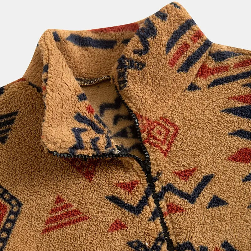 Native American Tribal Fleece Sweatshirt – Half Zip Stand Collar Pullover