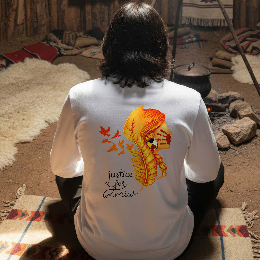 [Two Sides] Justice for MMIW Hoodie - Indigenous Woman with Feather Design Unisex Tank Top/Long Sleeve/Hoodie Zip