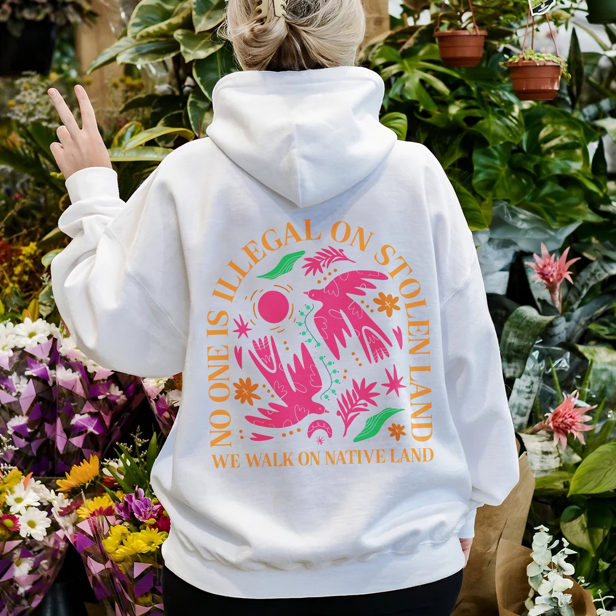 [Two Sides] No One Is Illegal On Stolen Land. We Walk On Native Land Style 2 - Two Sides Unisex T-Shirt/T-Shirt V-Neck/Hoodie/Sweatshirt