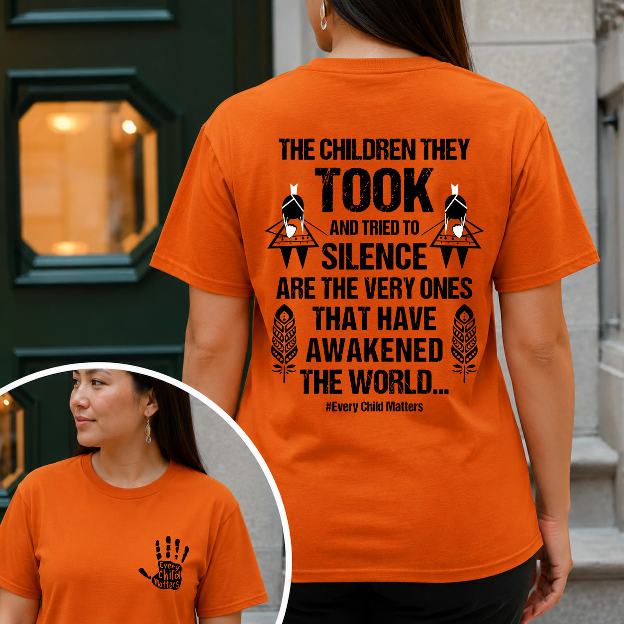 [Two Sides] They Tried To Silence Us Every Child Matters Orange Unisex T-shirt/T-shirt V-Neck/Hoodie/Sweatshirt/Long Sleeve