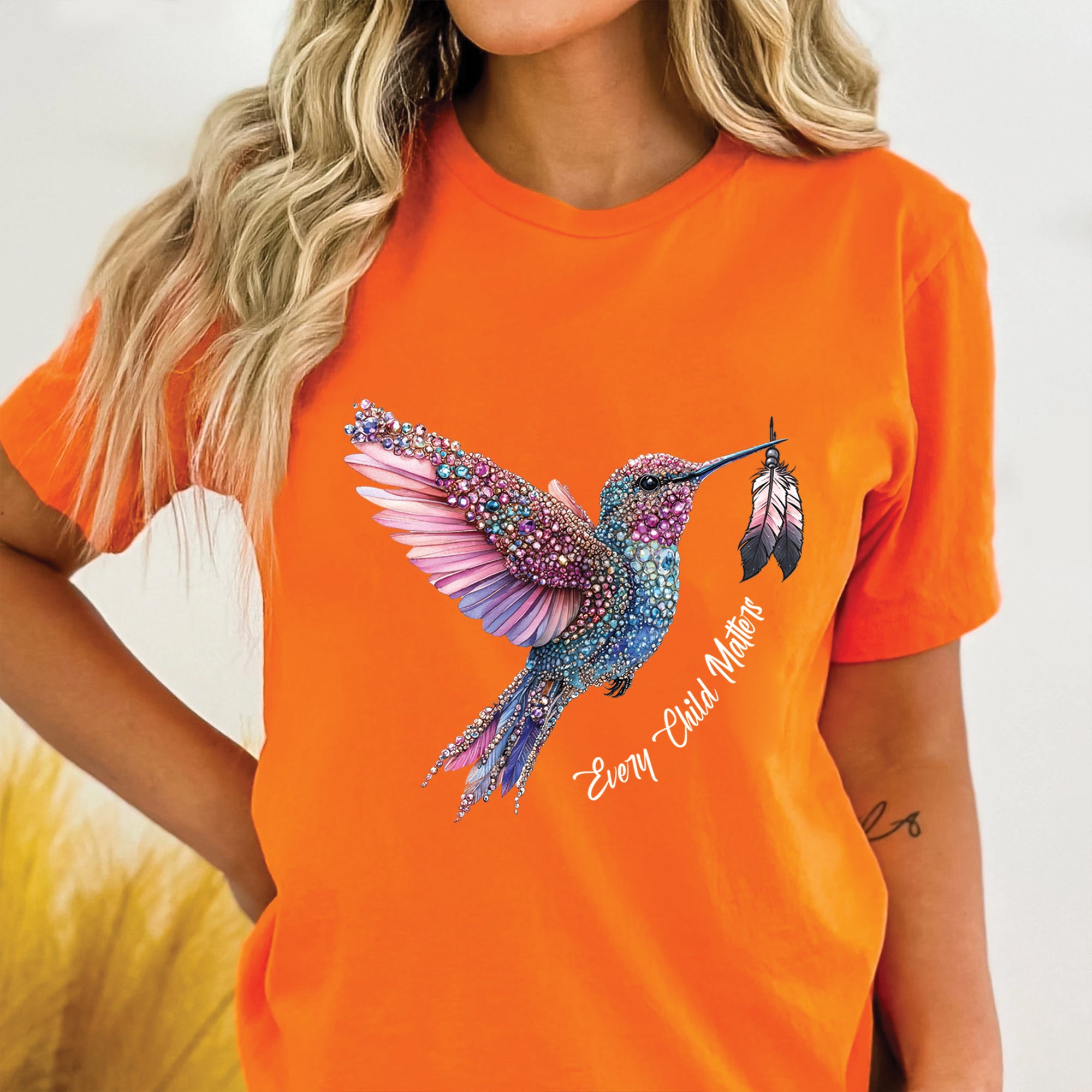 Every Child Matters Hummingbird Feathered Elegance Orange Native American Unisex T-Shirt/Hoodie/Sweatshirt
