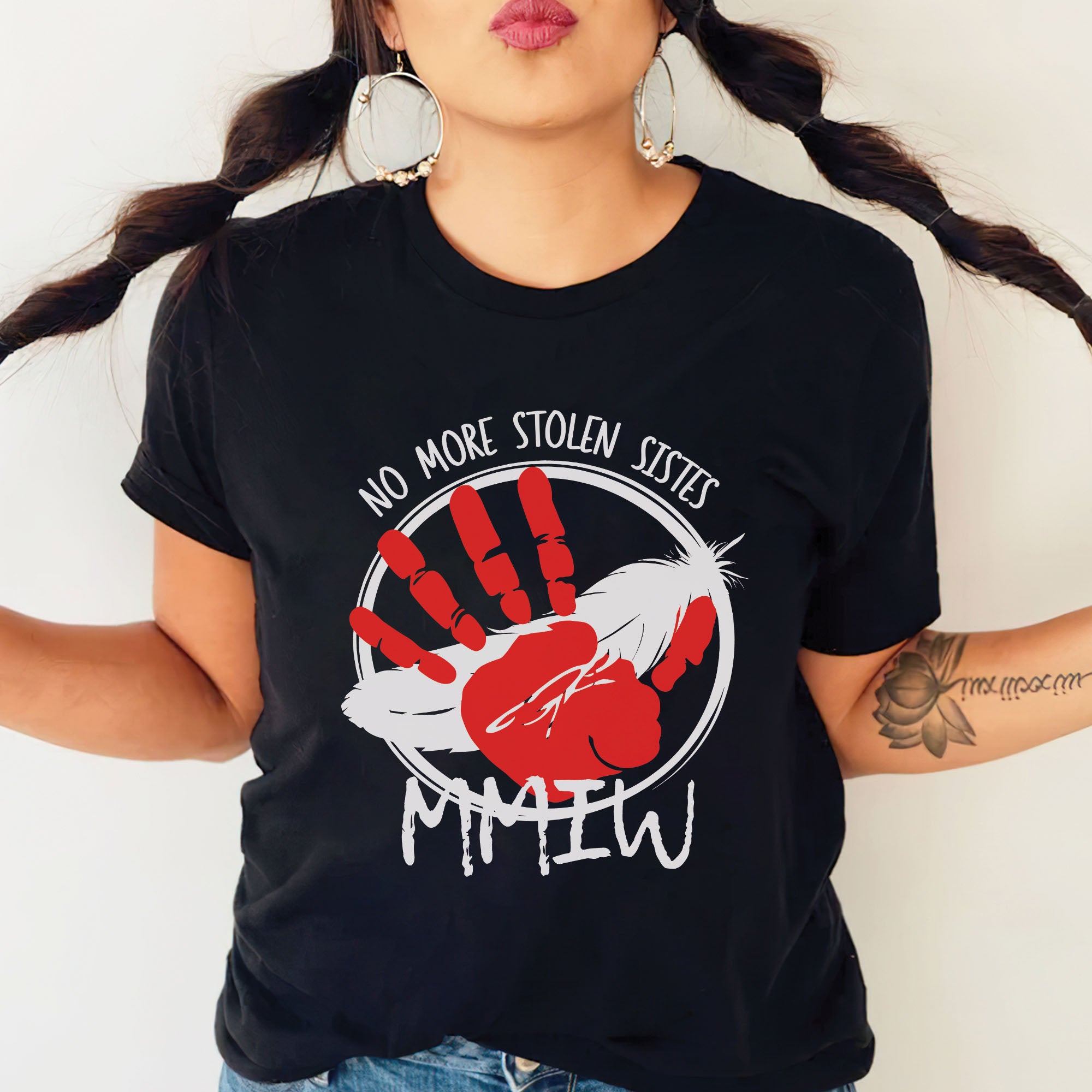 No More Stolen Sisters MMIW Native Women Awareness Unisex T-shirt/T-shirt V-Neck/Hoodie/Sweatshirt - One side
