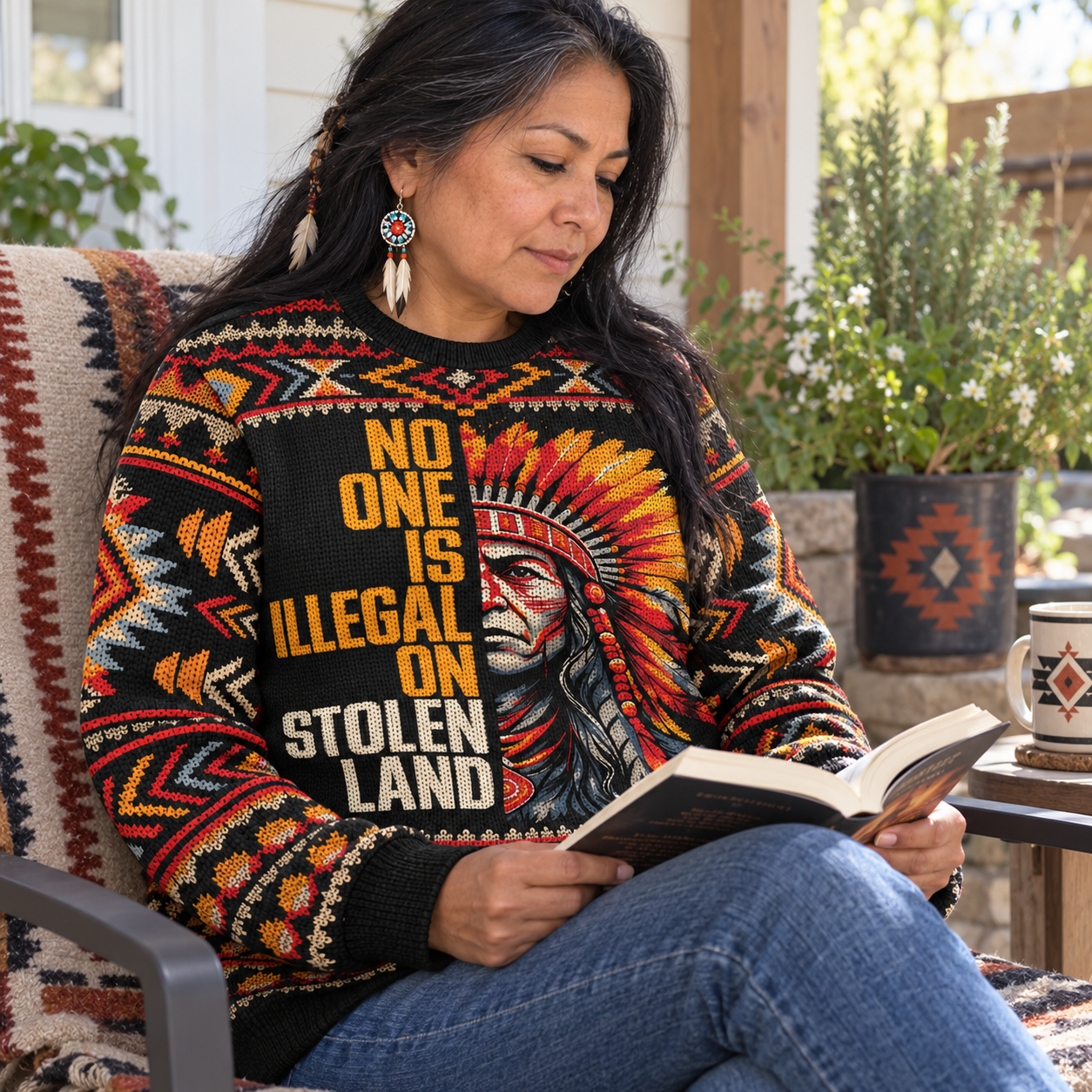 No One Is Illegal On Stolen Land Ugly Sweatshirt - Native American Ugly Sweatshirt Unisex
