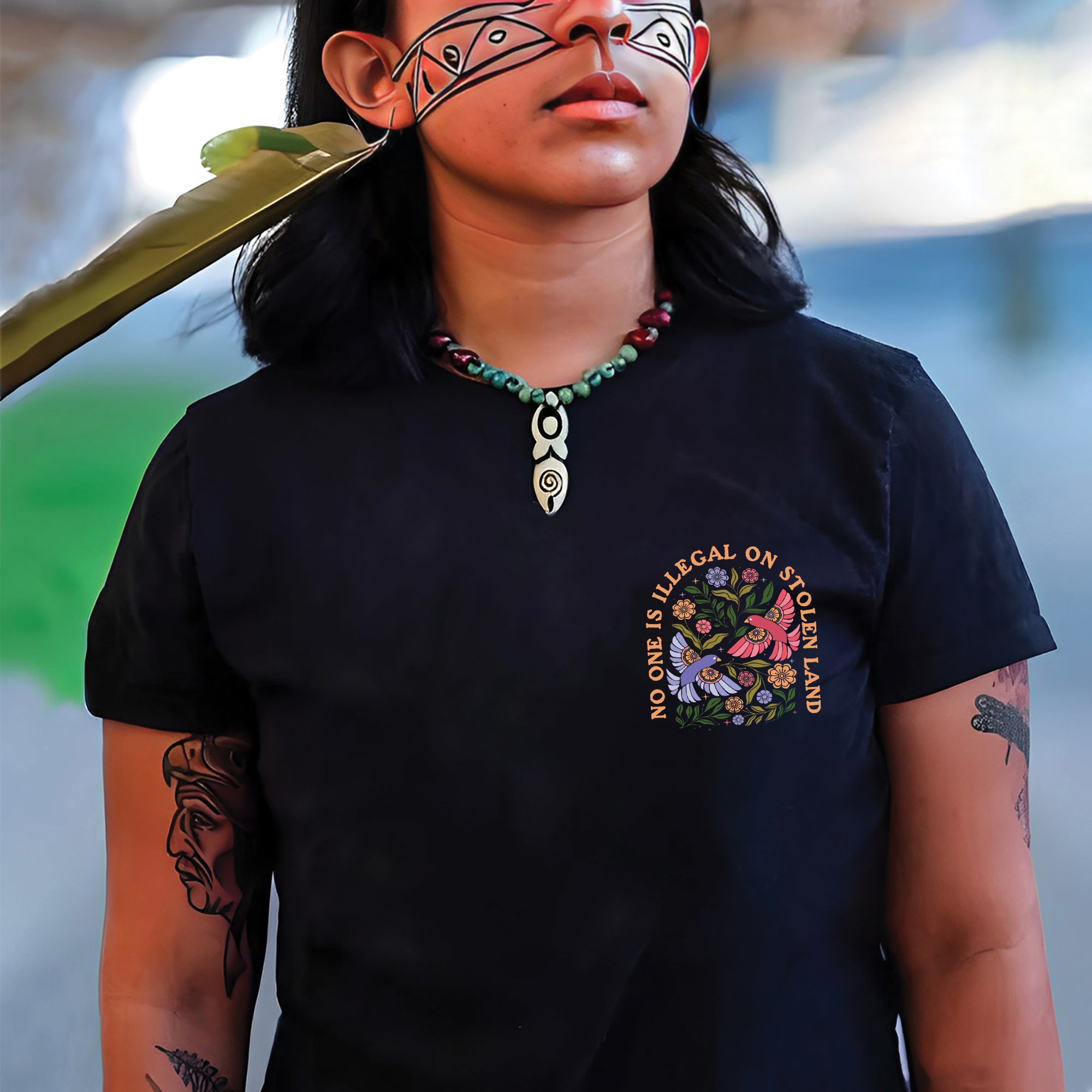 No One Is Illegal on Stolen Land We Walk on Native Land Indigenous Solidarity Floral Birds Unisex T-shirt/V-neck T-shirt/Hoodie/Sweatshirt Two Sides